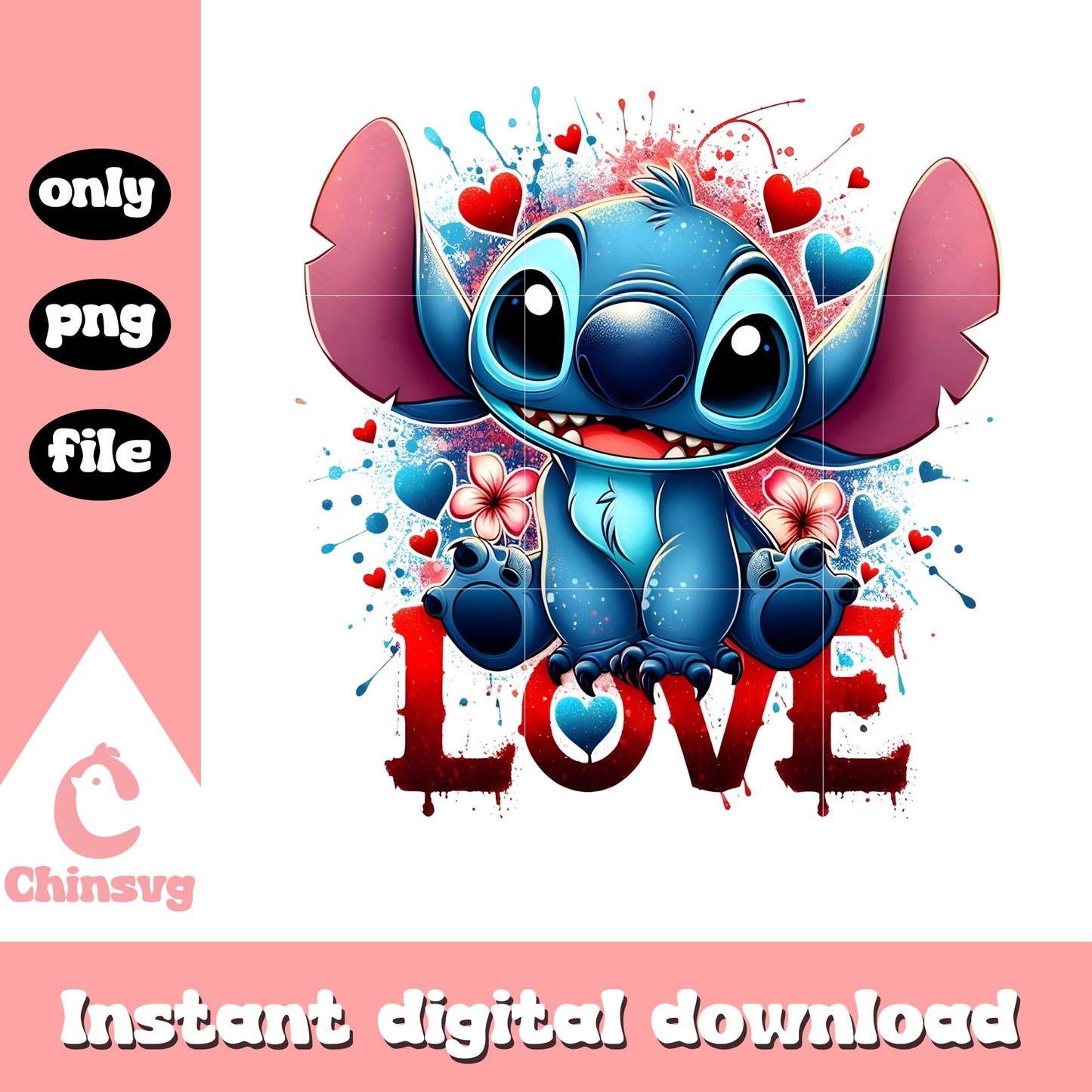 Red love stitch valentine png, stitch valentines day png