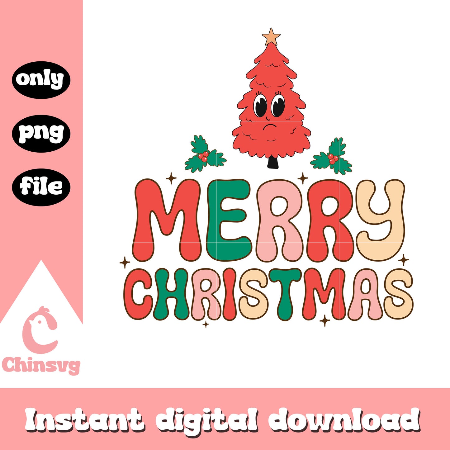 Red merry christmas design design png, christmas tree png