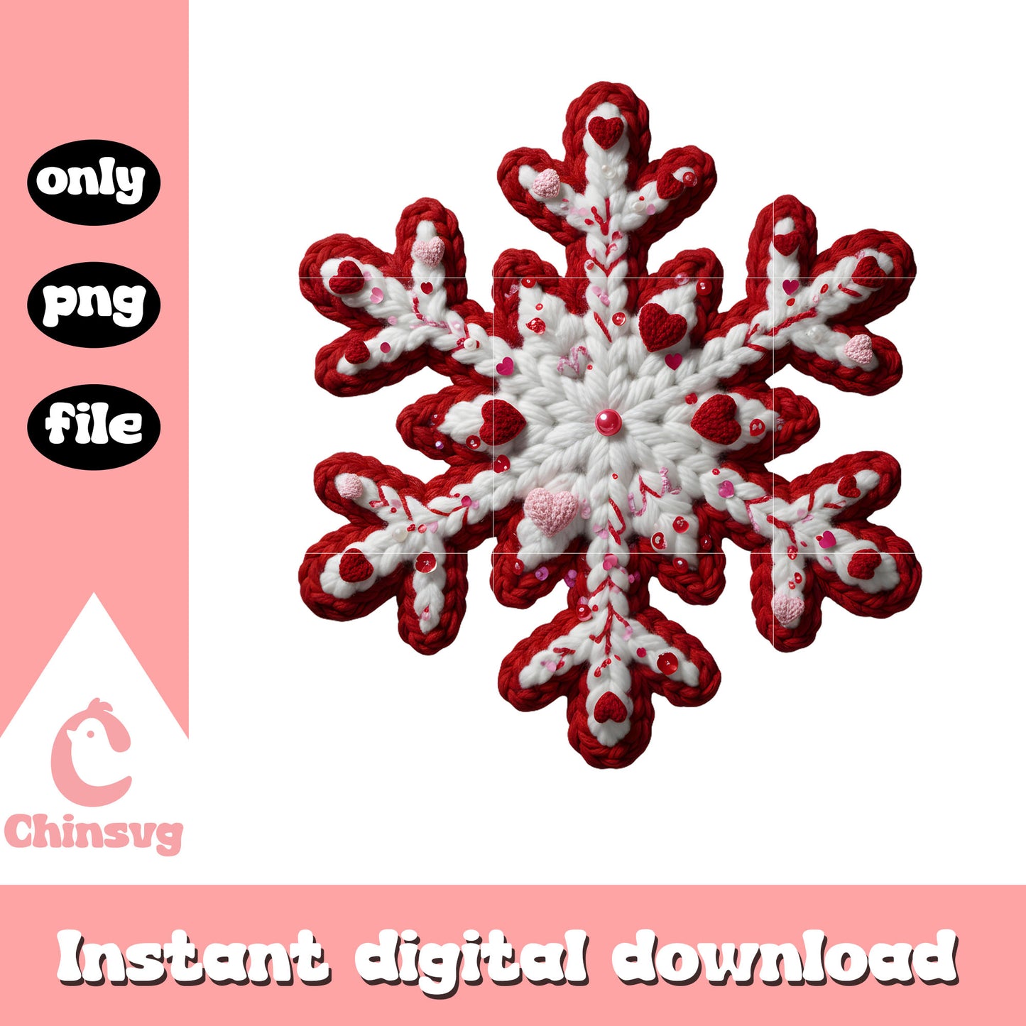Red snow crochet valentine png, valentine's day snow png