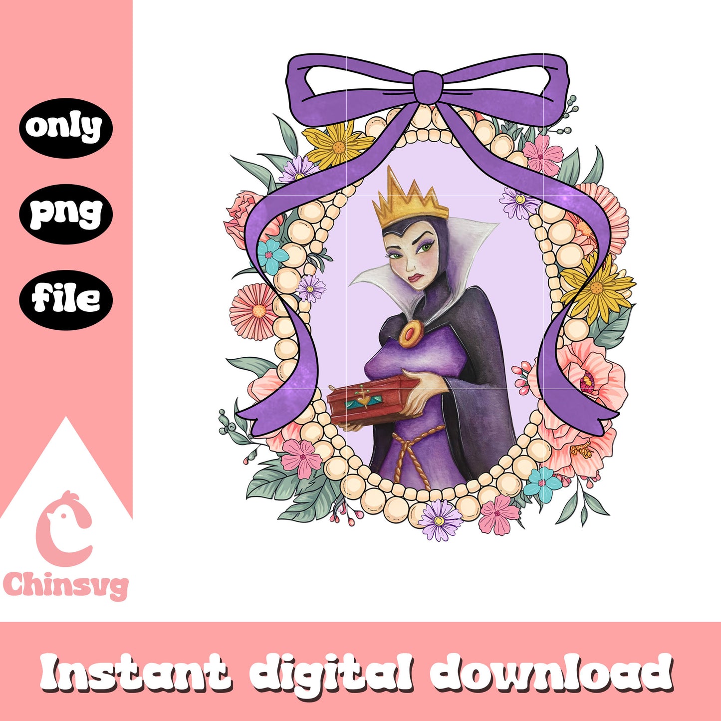 Regina mirror vintage flowers png, disney character png