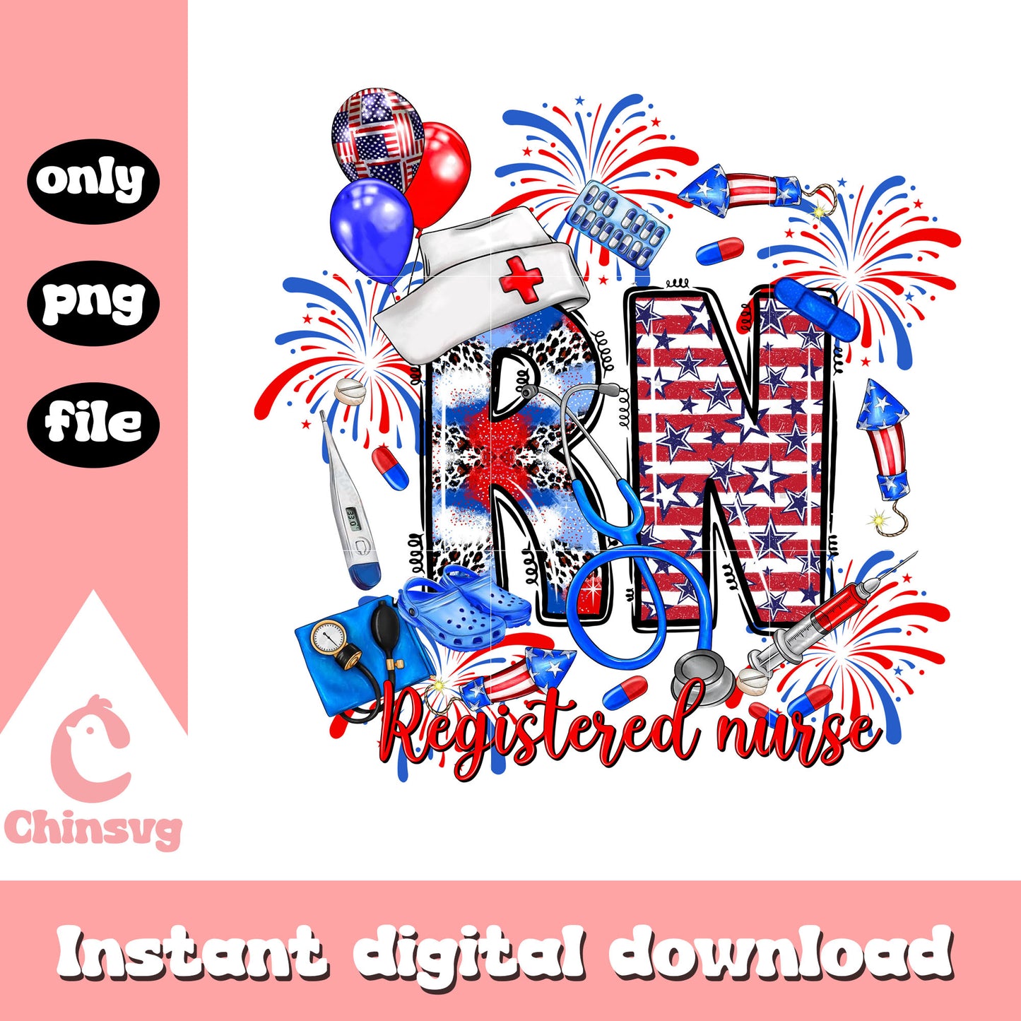 Registered nurse 4th of july png, usa color png, medical png