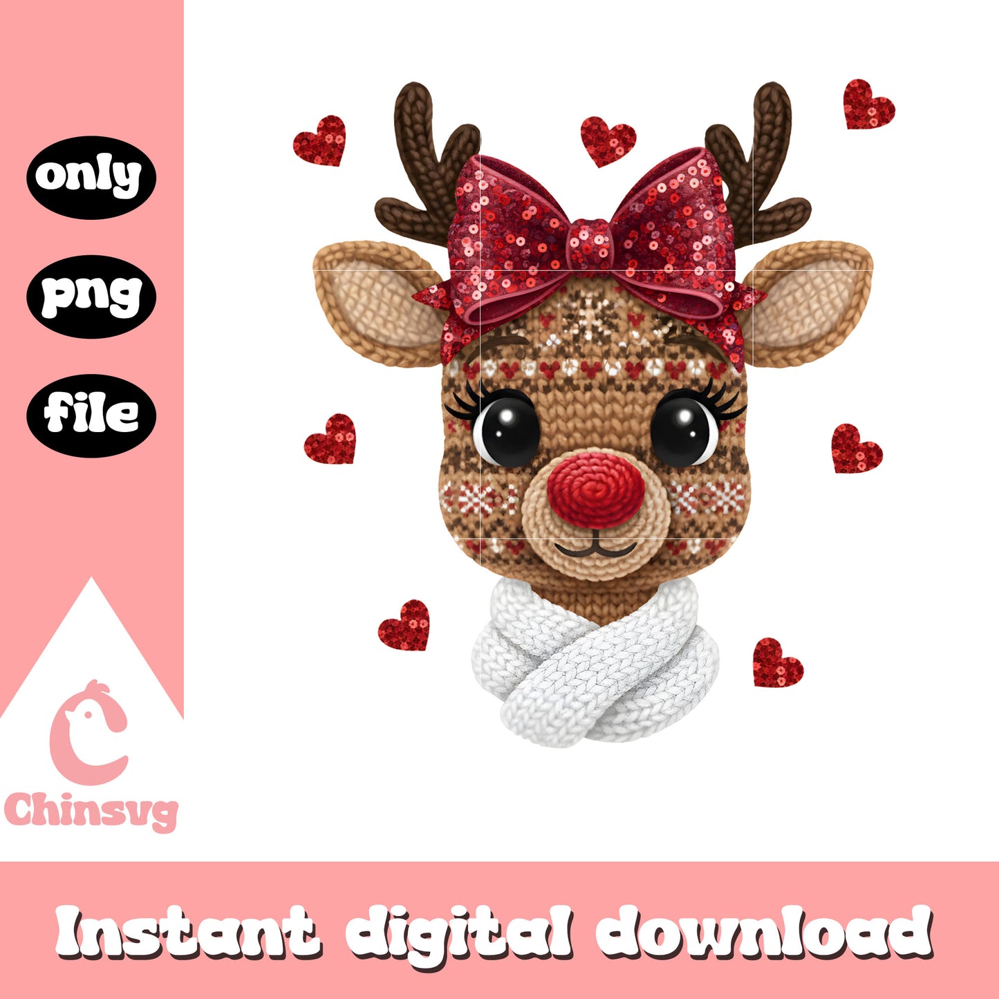 Reindeer character valentine crochet png, valentines designs png