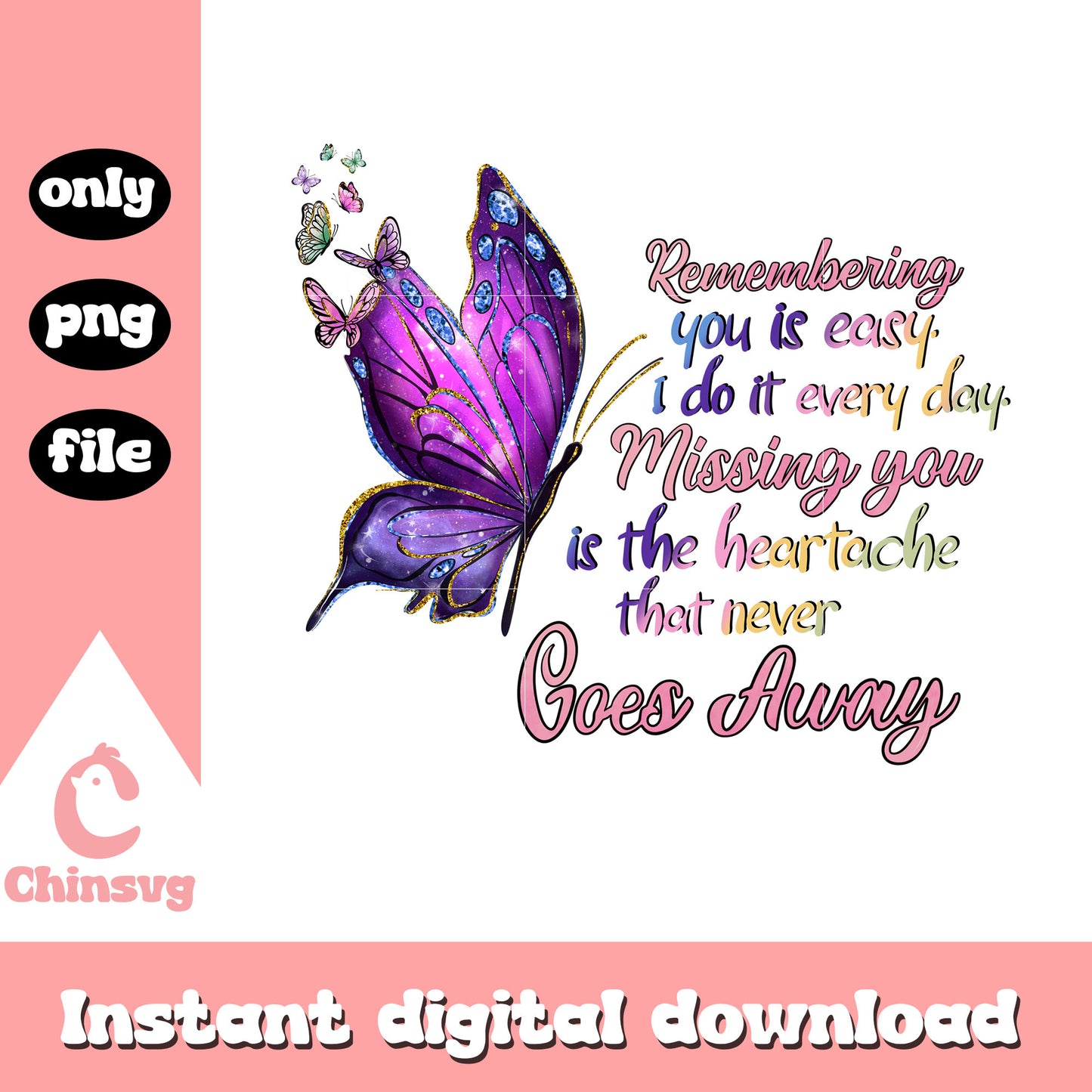 Remembering you is easy png, butterfly png, vintage design png