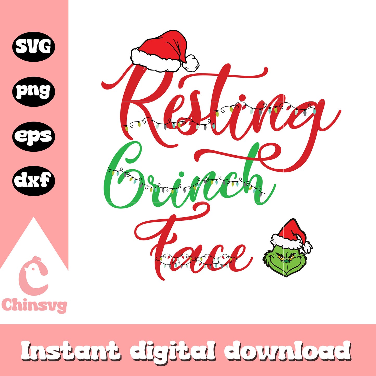Resting grinch face christmas lights svg, grinch face svg