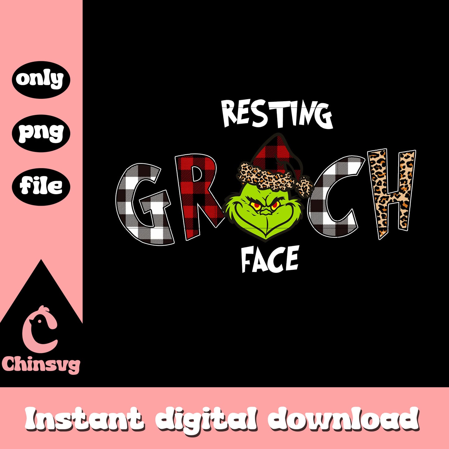 Resting grinch face christmas pattern png, grinch faace png
