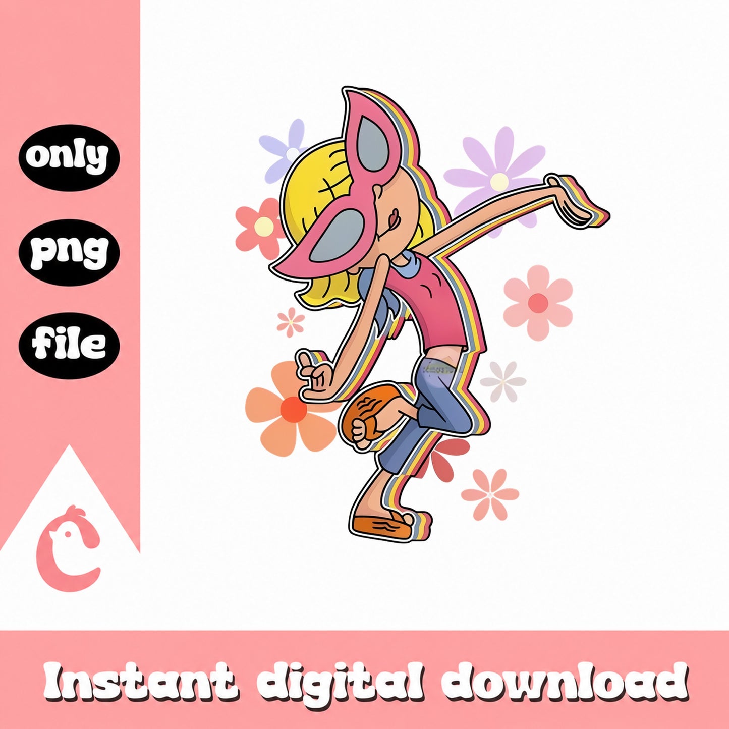 Retro Groovy Girl PNG, Hippie Flower Design, Instant Download PNG