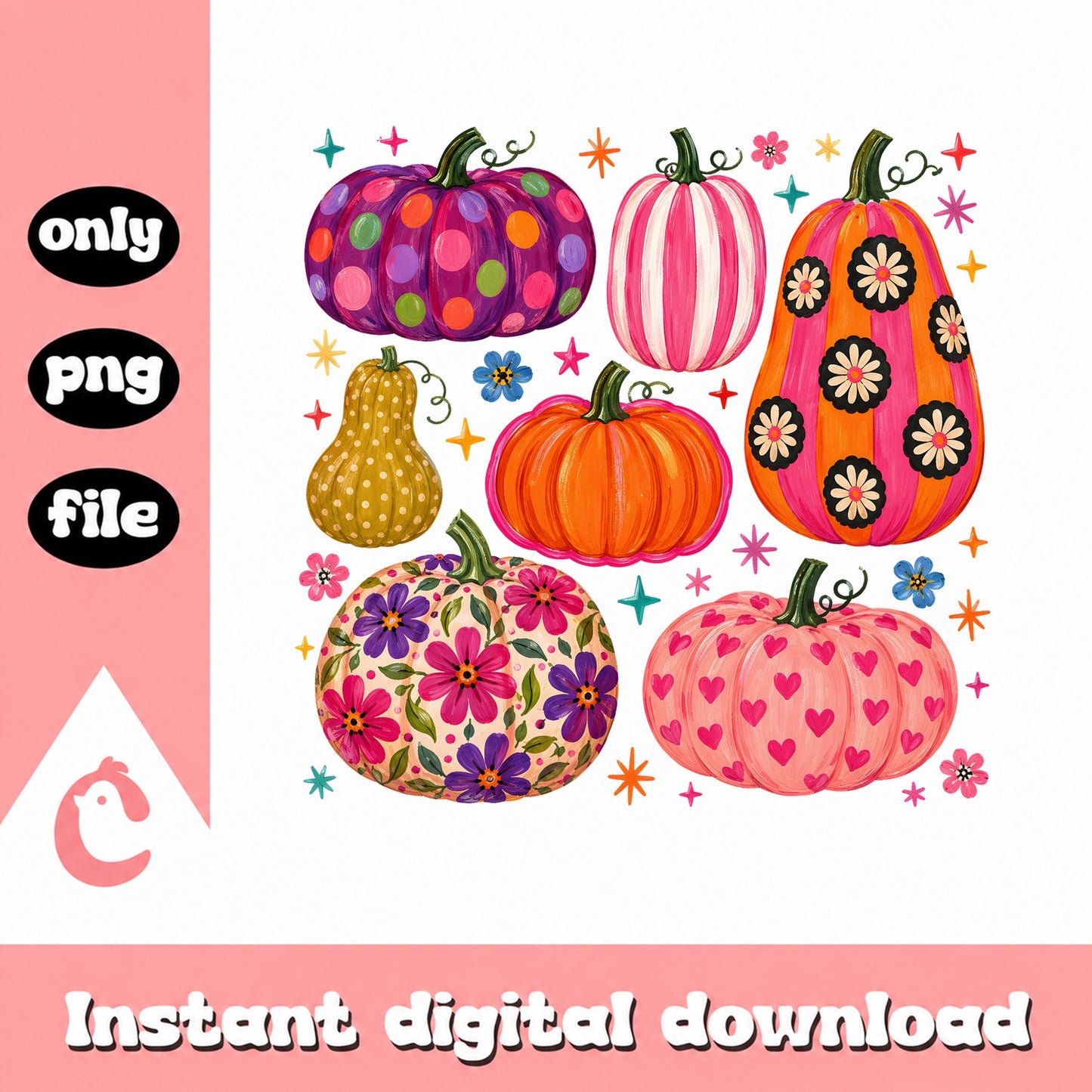 Retro Groovy Pumpkin Bundle PNG, Fall Halloween PNG, Cute Pumpkin PNG
