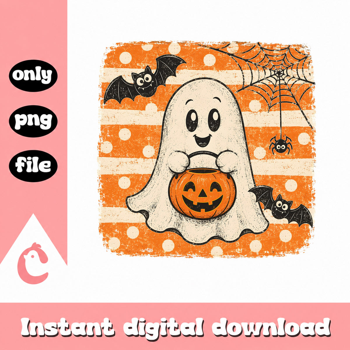 Retro Halloween Ghost PNG, Cute Ghost Pumpkin, Halloween PNG