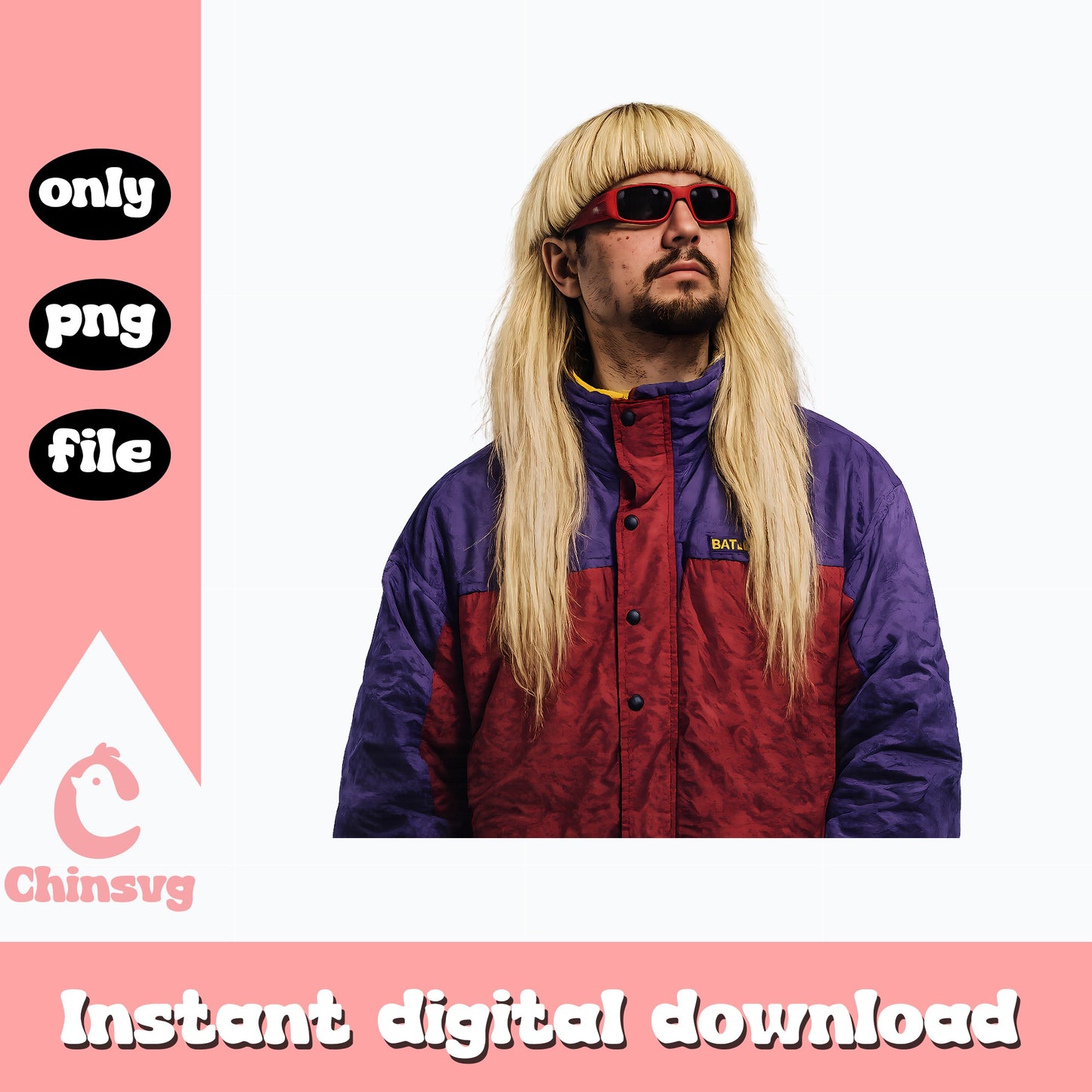 Retro Mullet Wig PNG Clipart, 80s 90s Blonde Hair, Instant Download PNG