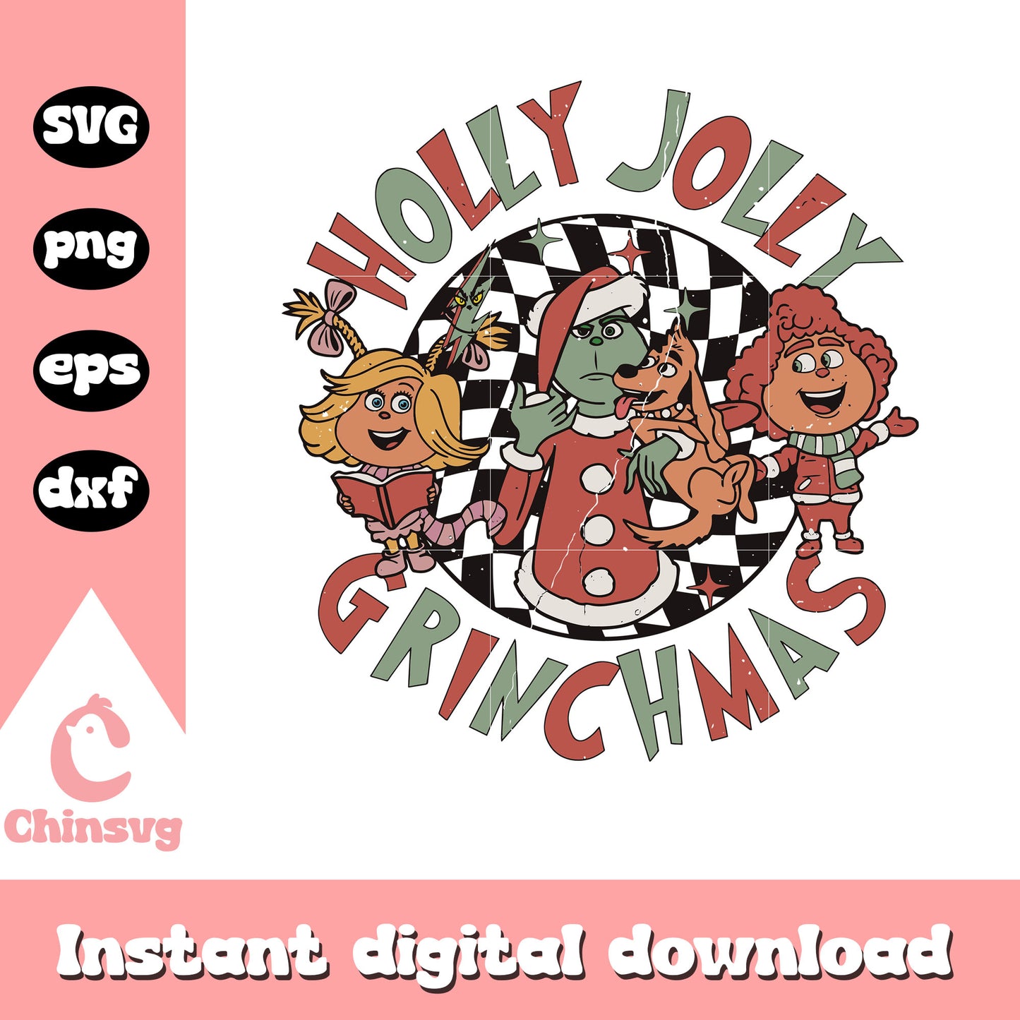 Retro cute holly jolly grinchmas christmas svg, holly jolly svg