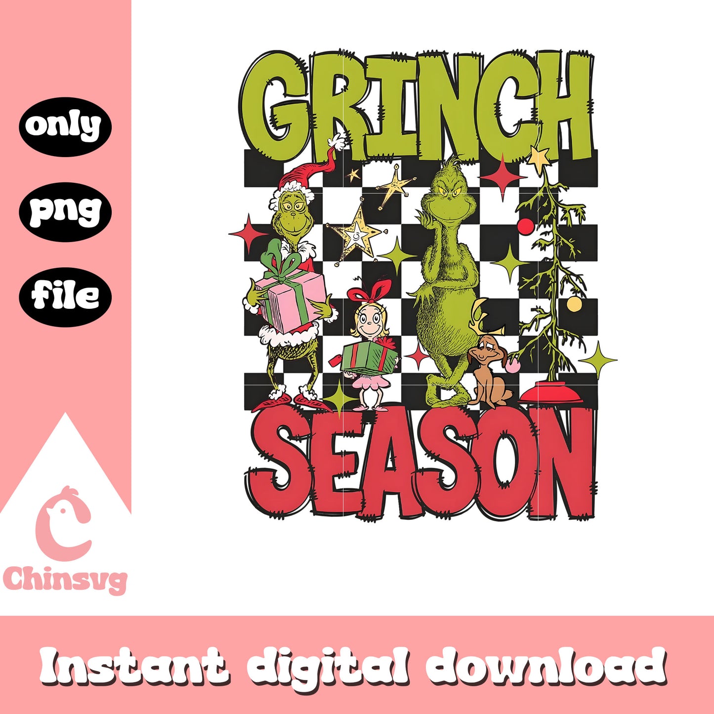 Retro grinch season characters design png, grinch and friends png