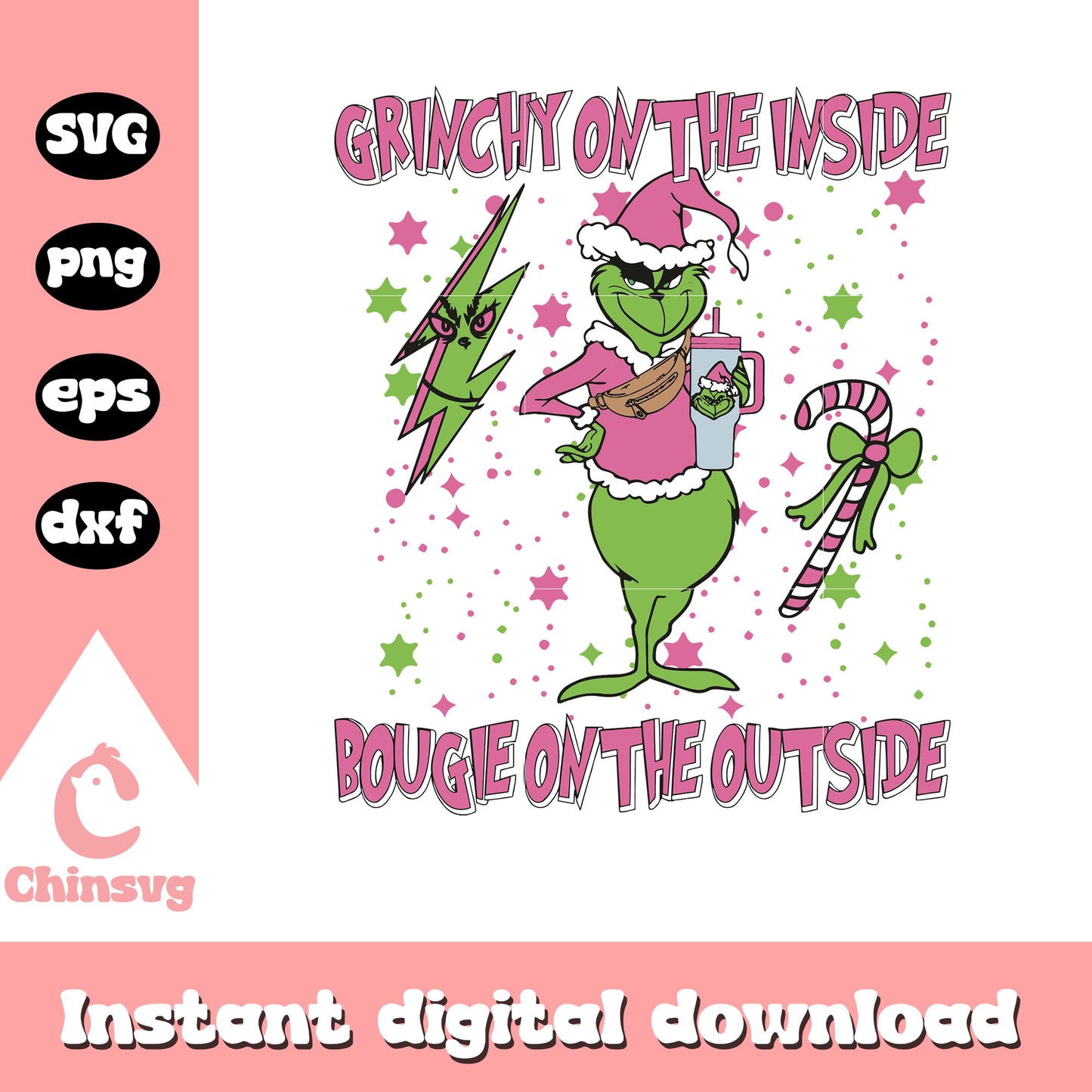 Retro grinchy on the inside christmas pink svg, grinch quote svg