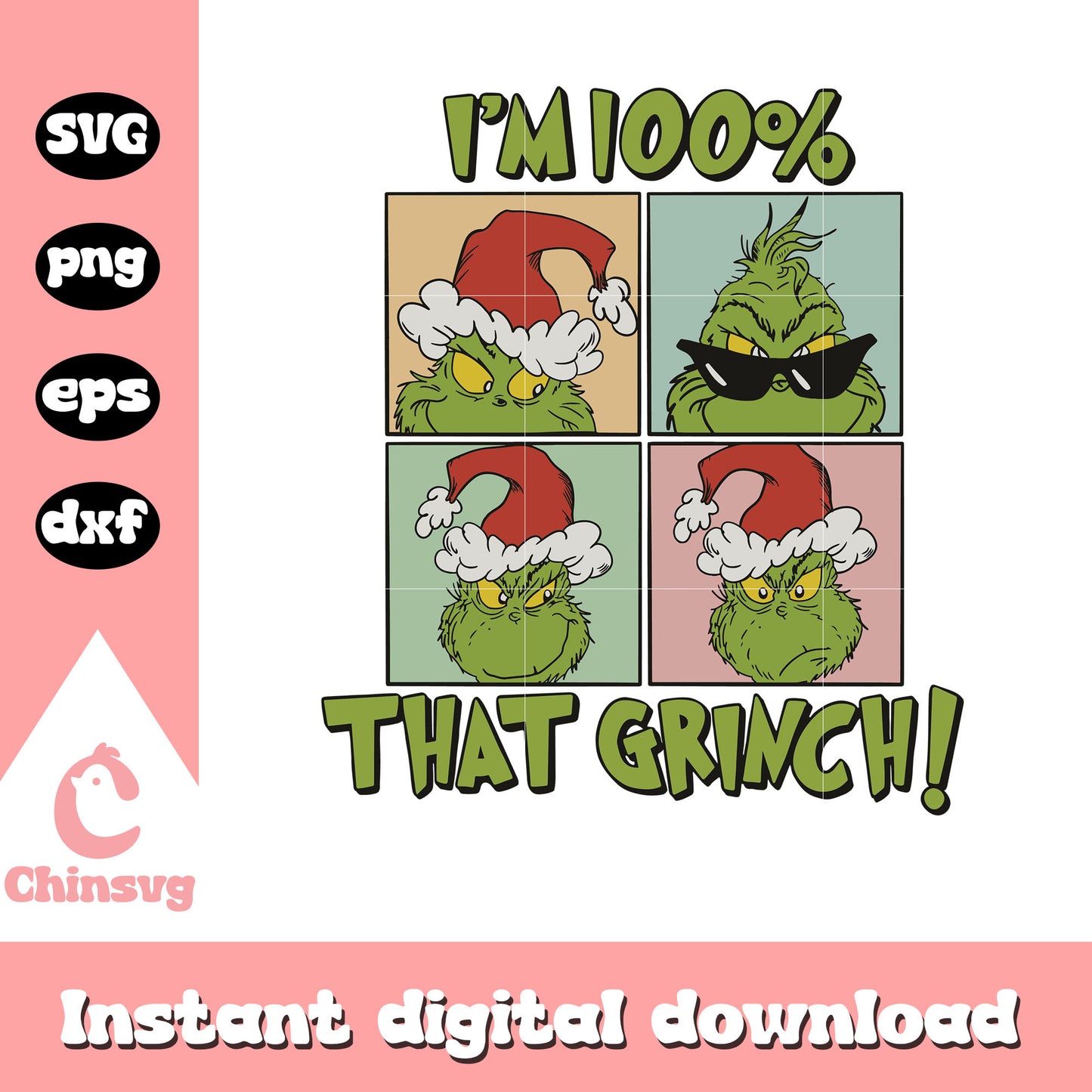 Retro im 100 percent that grinch christmas svg, grinch face svg