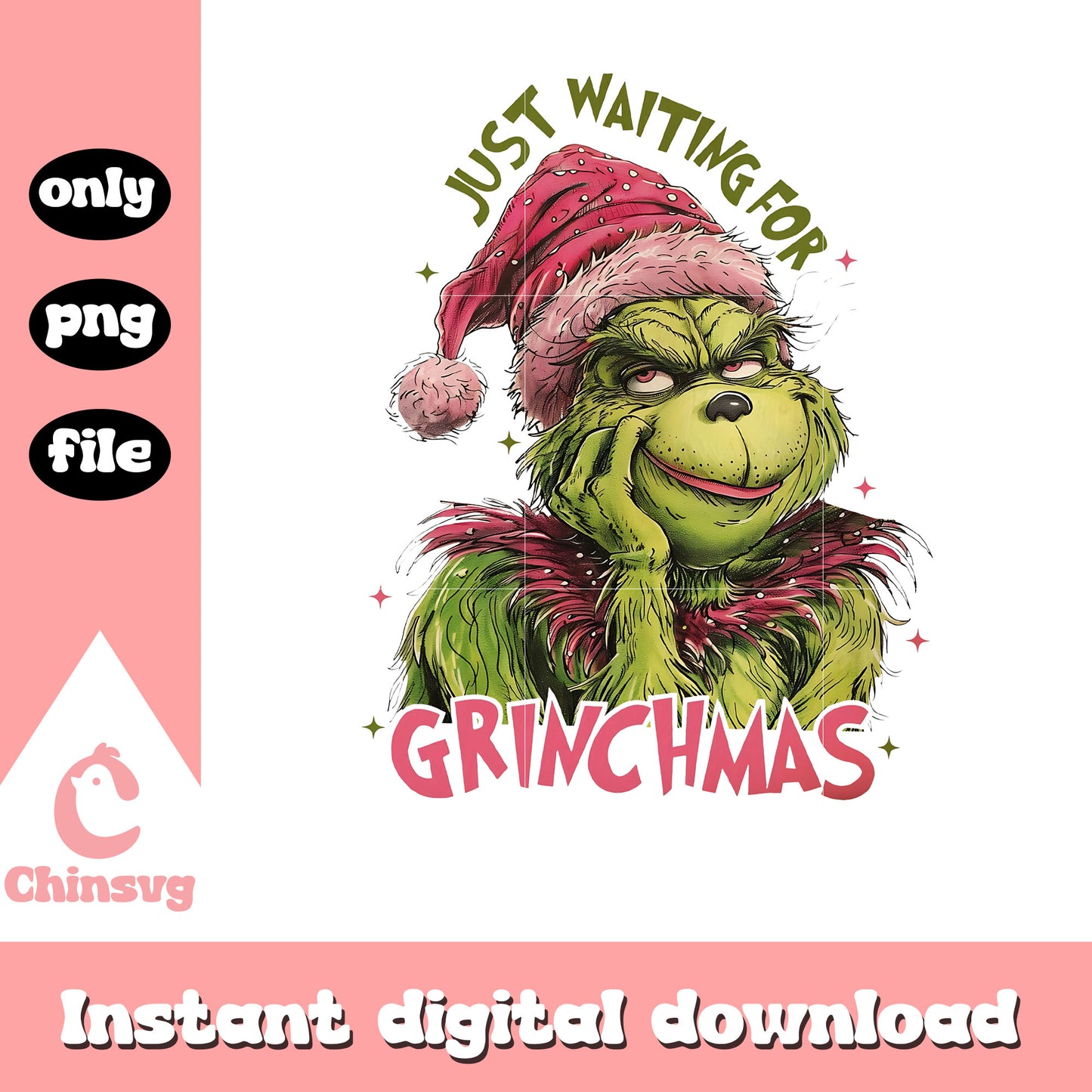Retro just waiting for grinchmas funny christmas png, funny grinch png