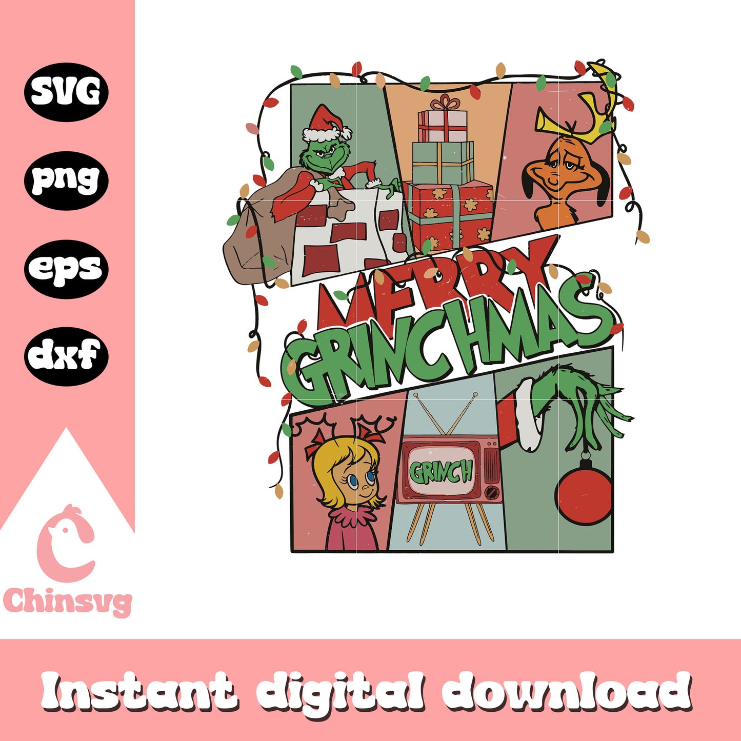 Retro merry grinchmas design svg, merry grinchmas svg, grinch svg