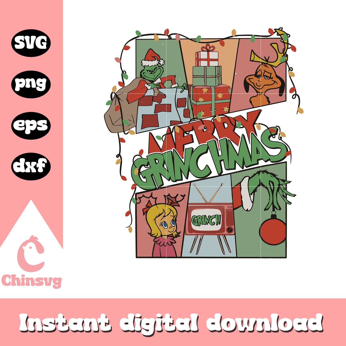 Retro merry grinchmas friends design svg, merry grinchmas svg