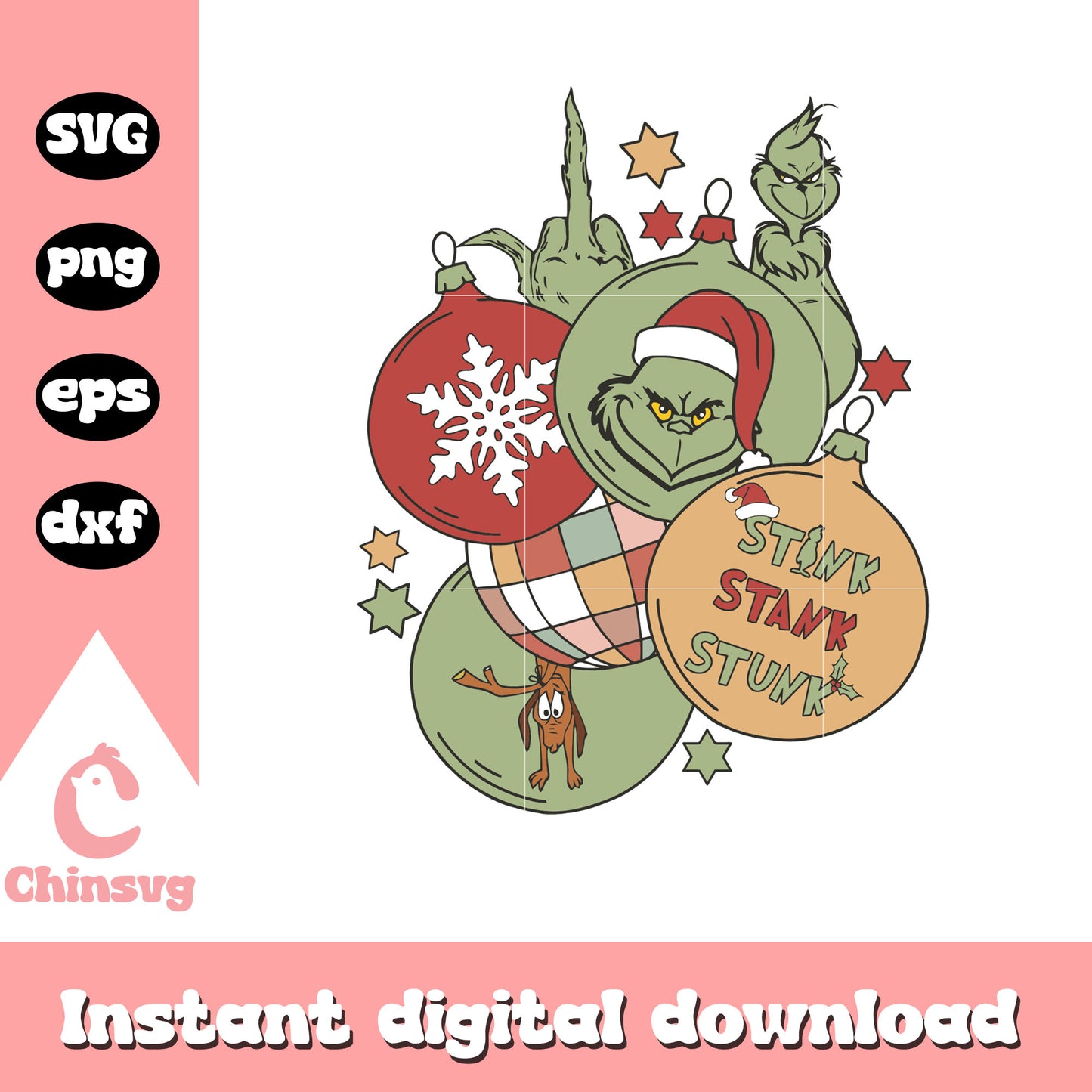 Retro stink stank stunk lights bulb christmas svg, grinch lights svg