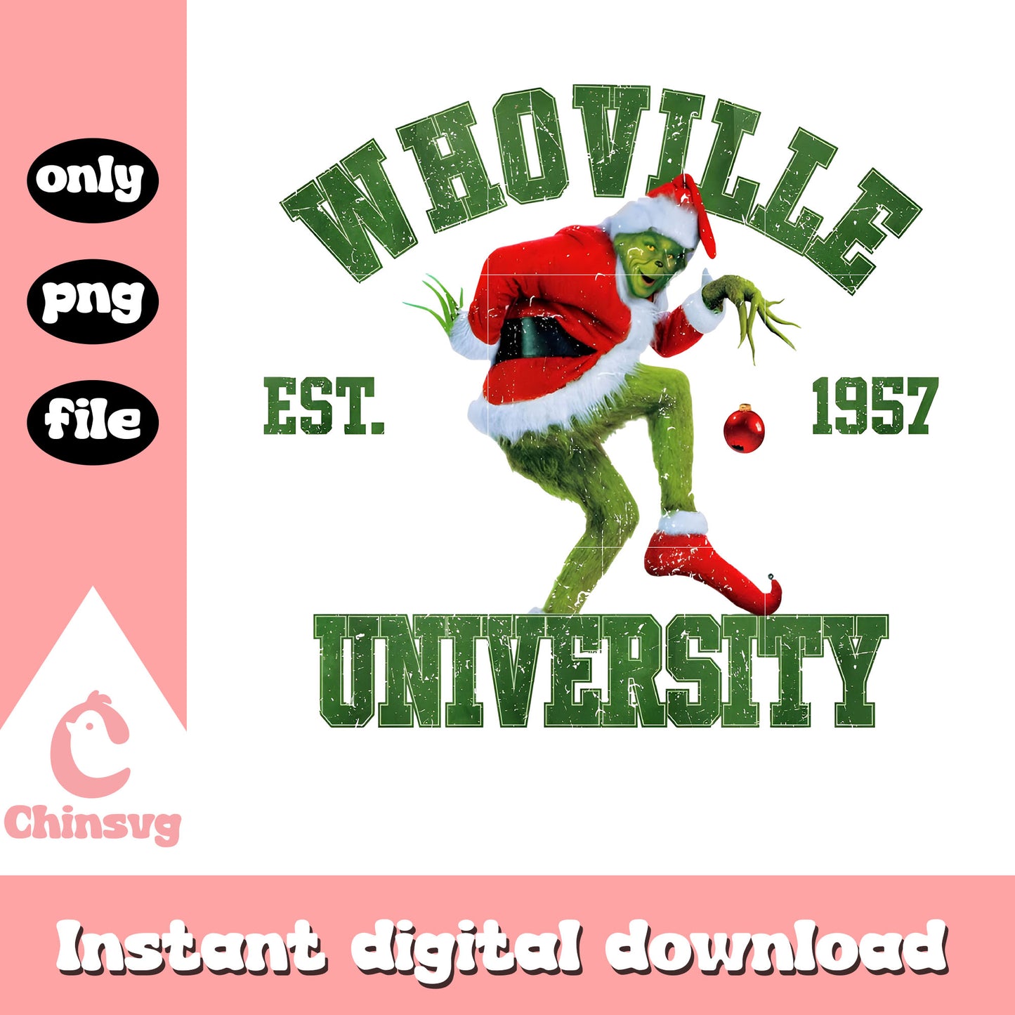 Retro whoville est 1957 university design png, grinch santa png