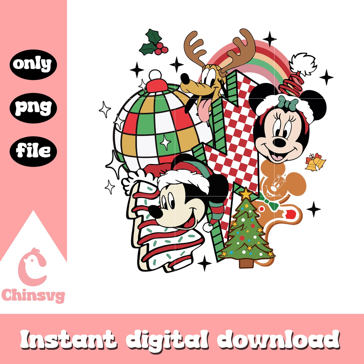 Retro christmas disco mickey minnie png, retro christmas png