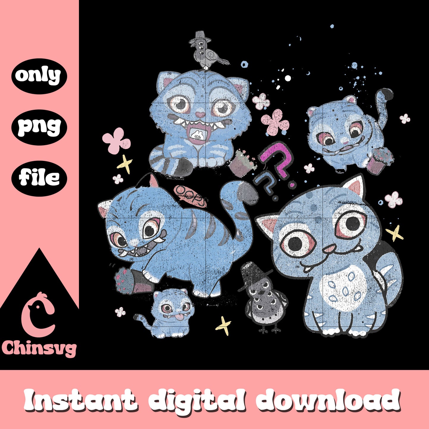 Retro cute derpy kpop design png, demon derpy tiger png