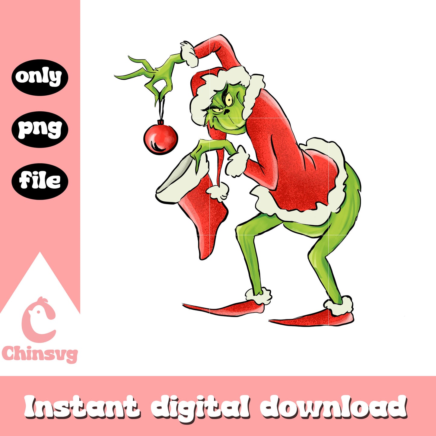 Retro grinch stole christmas ball sock png, green grinch color png