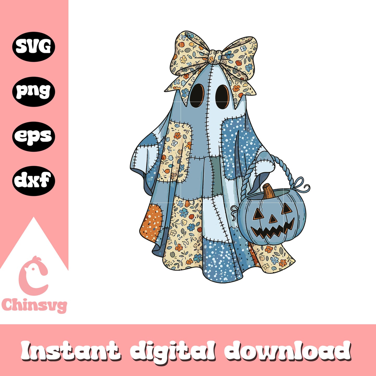 Retro halloween blue denim ghost design svg, ghost halloween svg