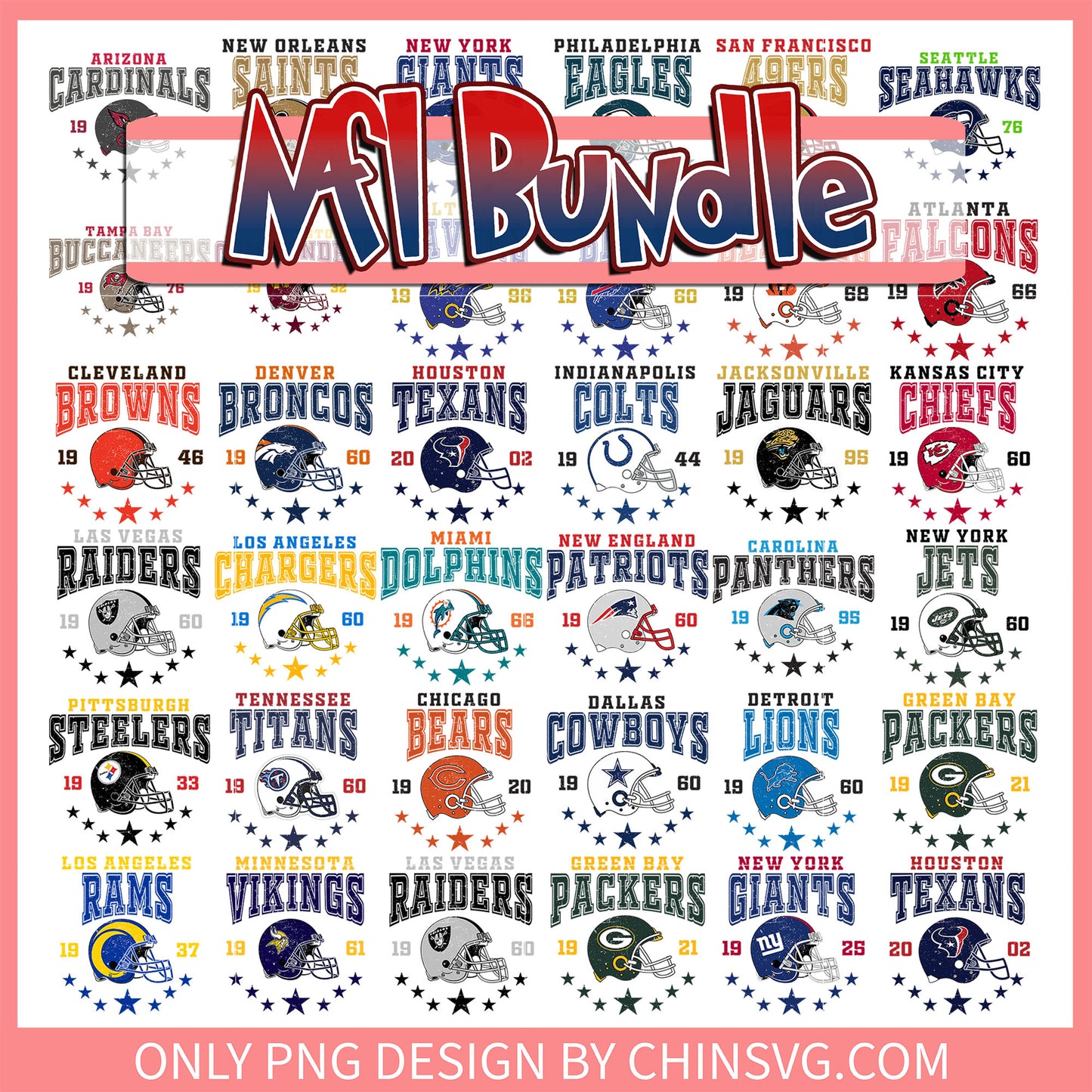 Retro helmet logo nfl bundle png, 32 nfl teams png, football nfl png