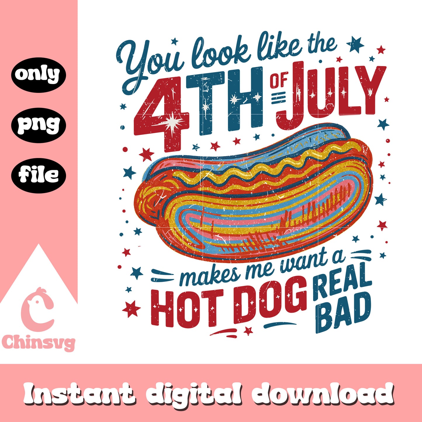 Retro hotdog real bad png, you look like the 4th of july hotdog png