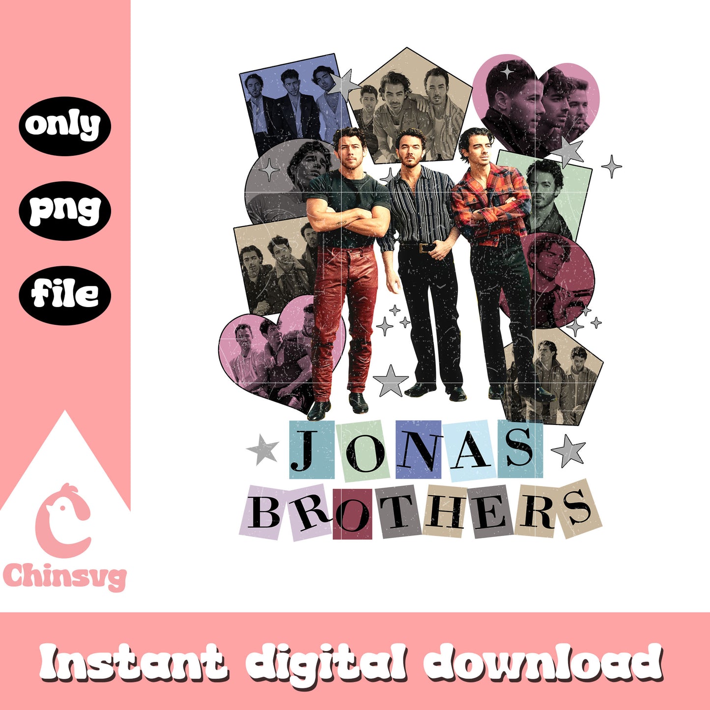 Retro jonas brothers frame png, john jones brothers png