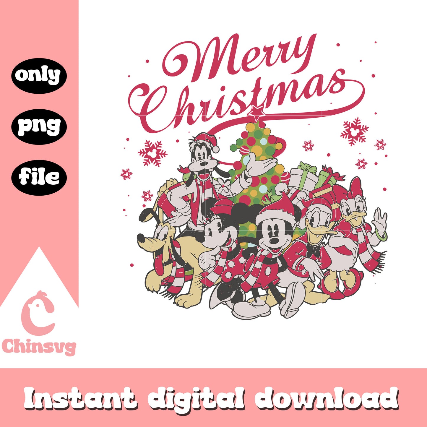 Retro merry christmas disney friends png, retro mickey mouse png