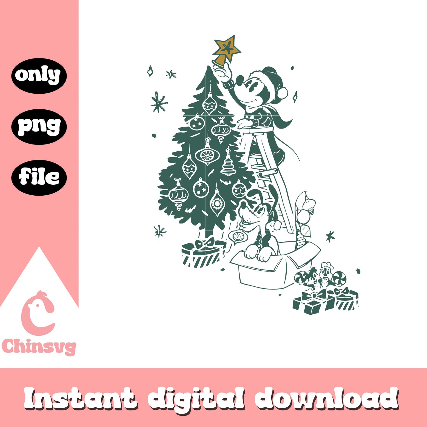 Retro mickey and pluto christmas tree png, mickey christmas tree png