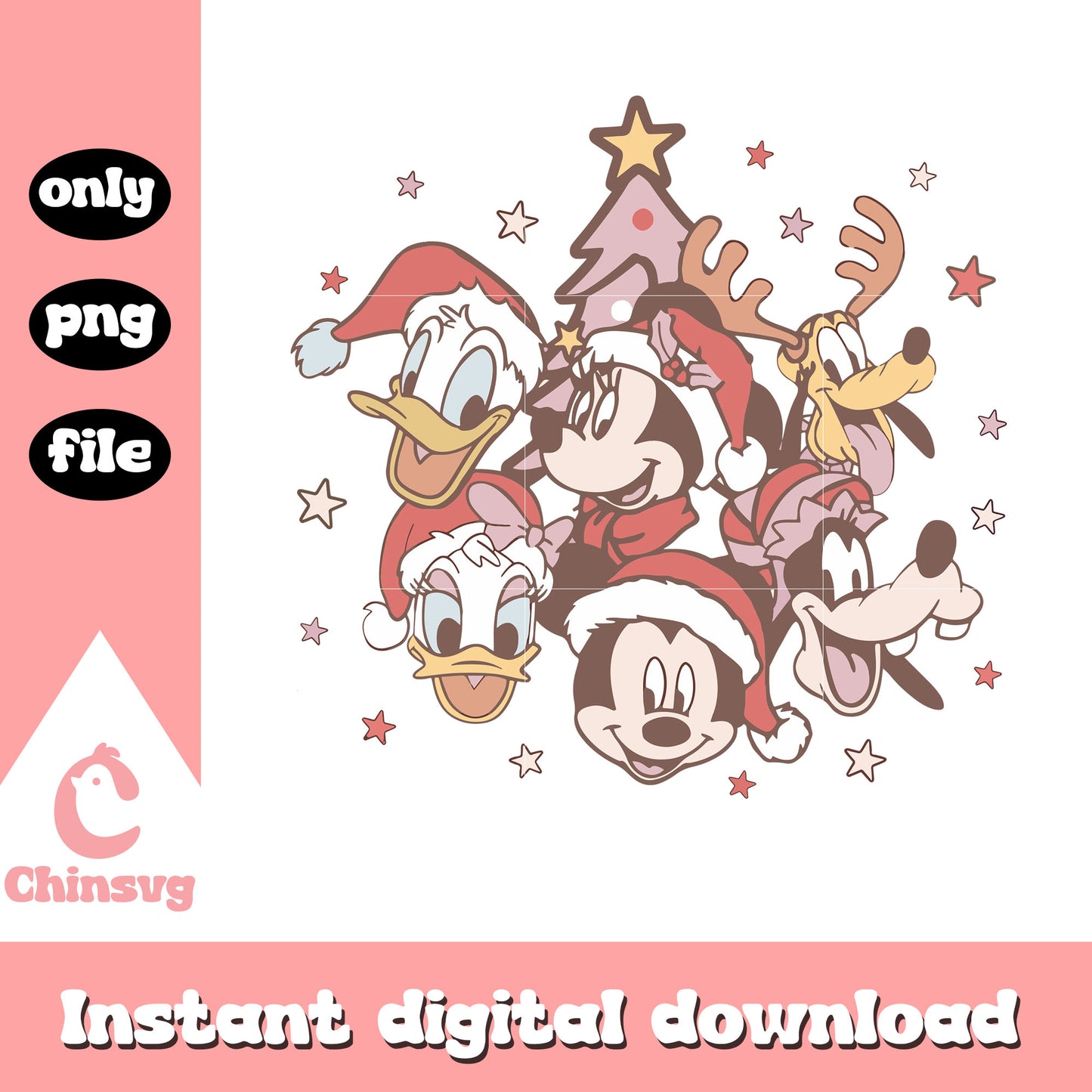 Retro mickey characters head christmas png, mickey friends png