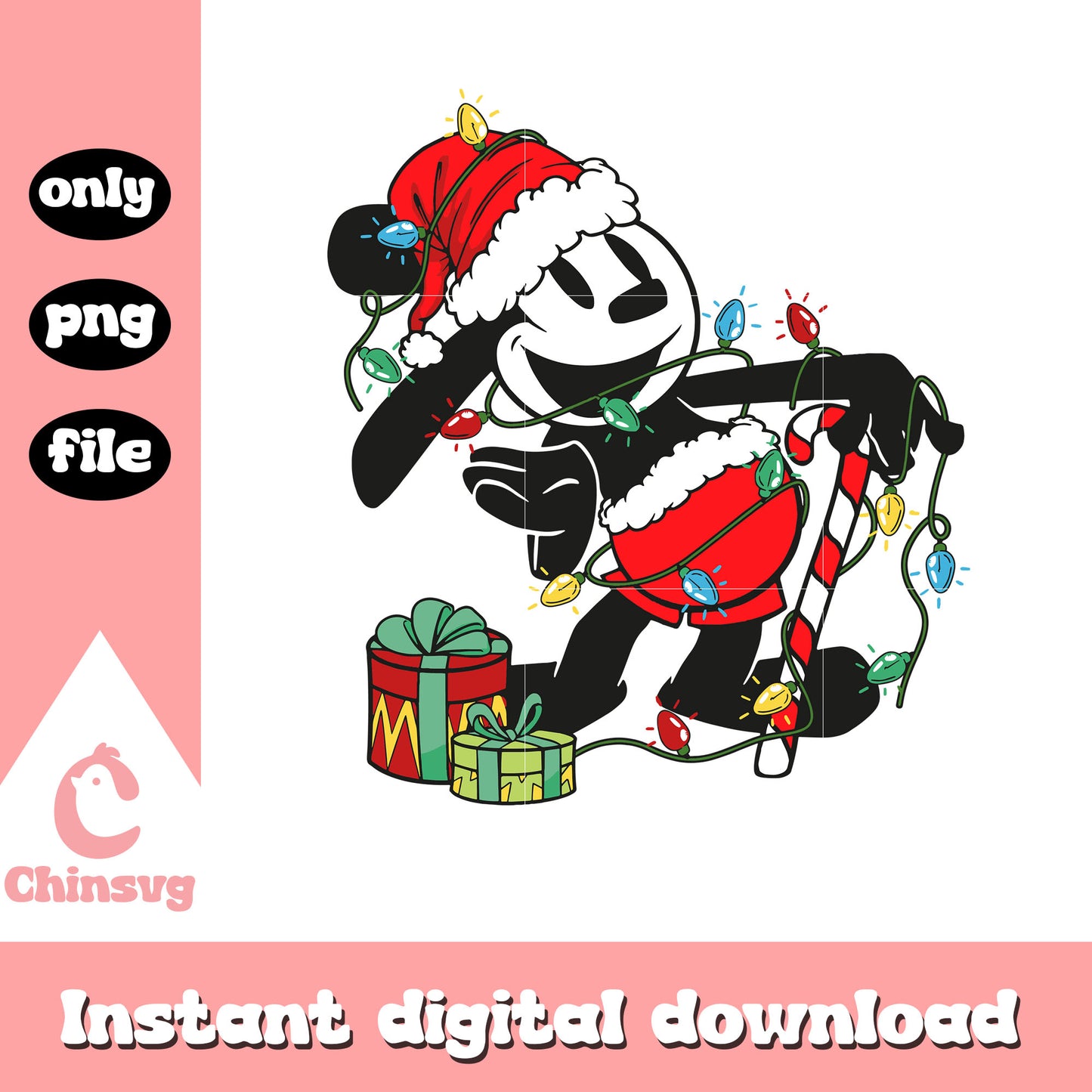 Retro mickey christmas lights design png, mickey mouse christmas png