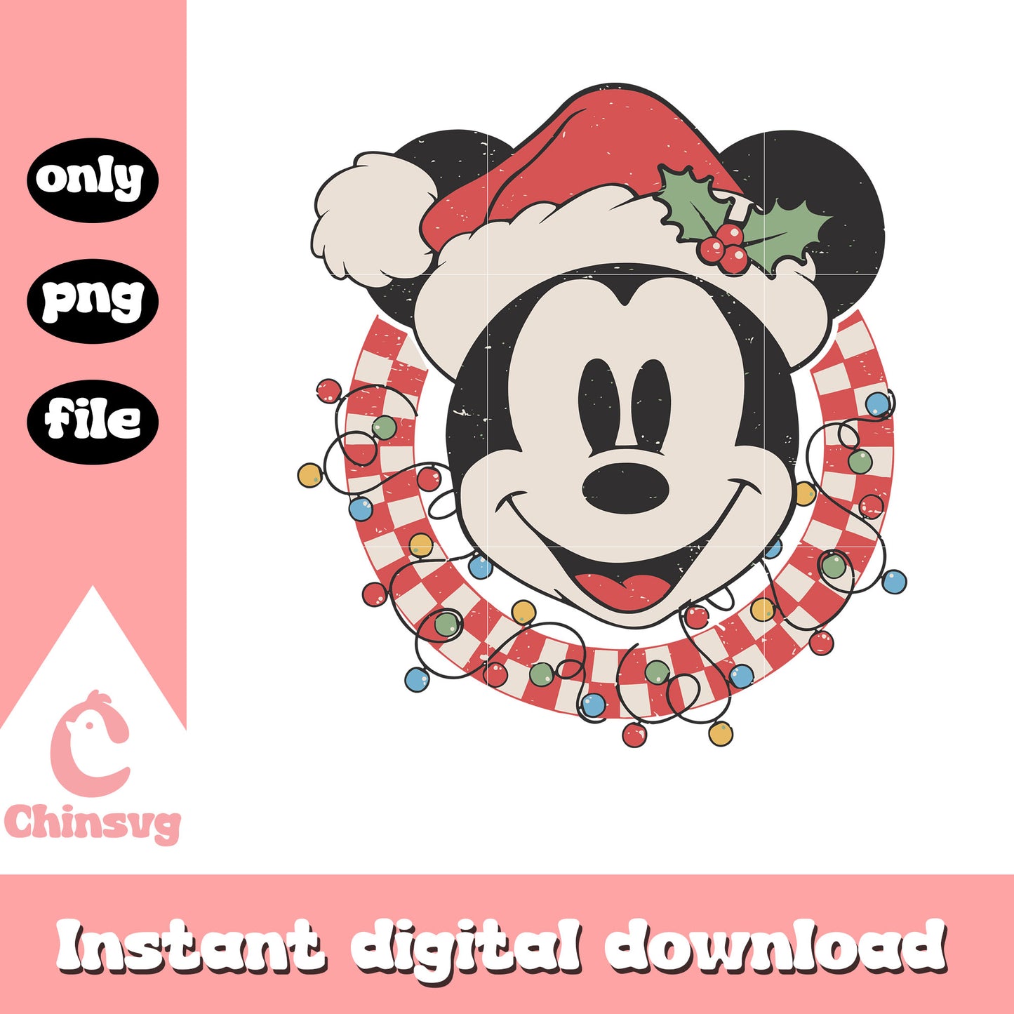 Retro mickey face christmas lights png, mickey christmas png