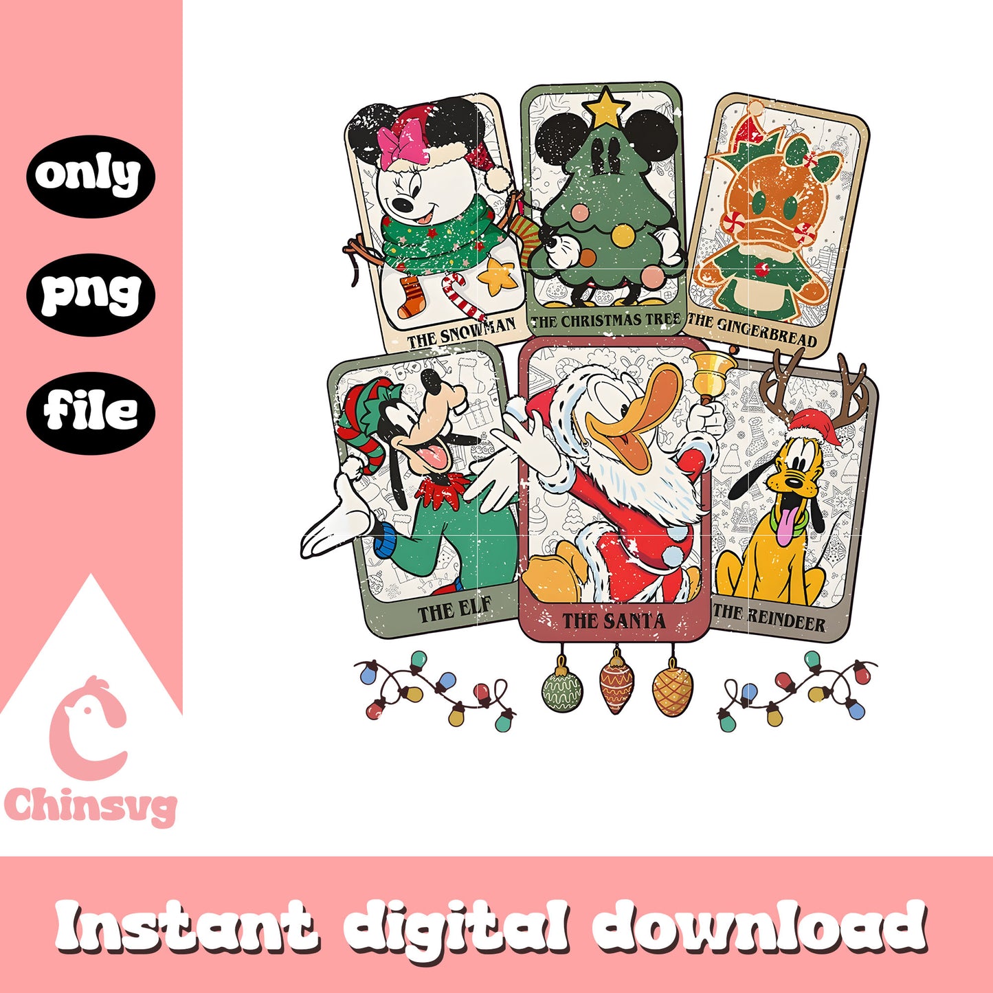 Retro mickey friends tarot card christmas png, mickey friends png