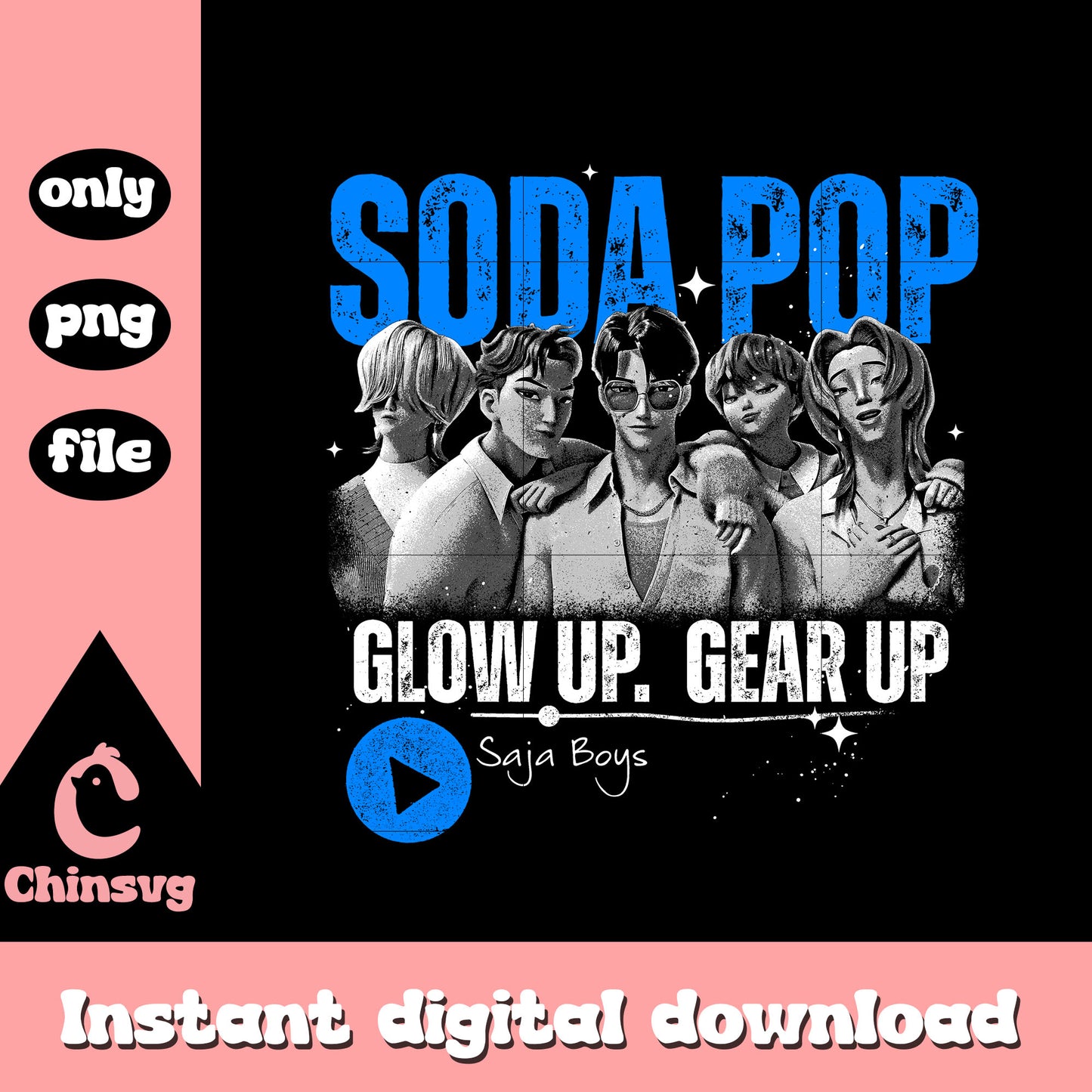 Retro soda pop glow up gear up png, saja boys png, demon hunter png