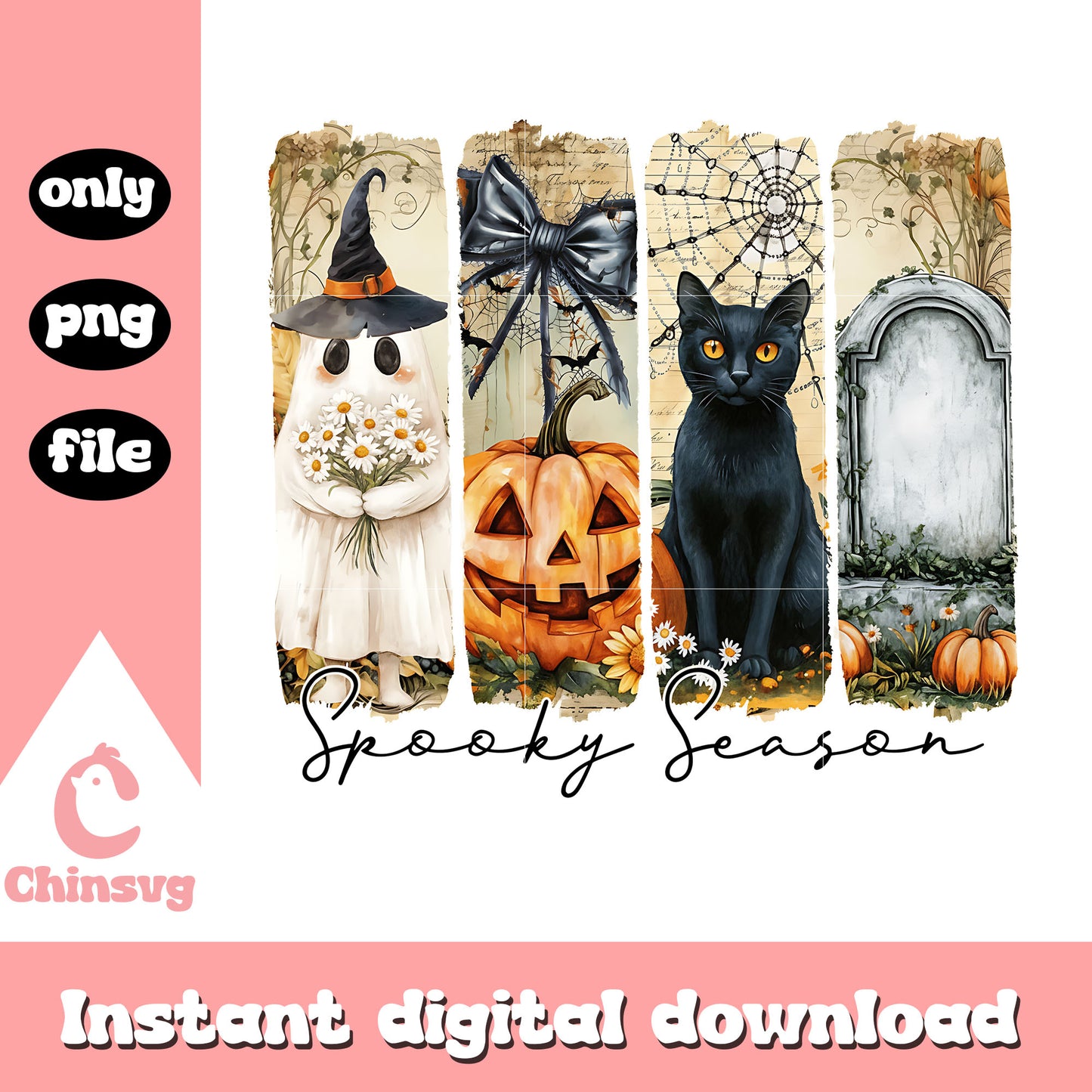Retro spooky season frame png, halloween black cat png