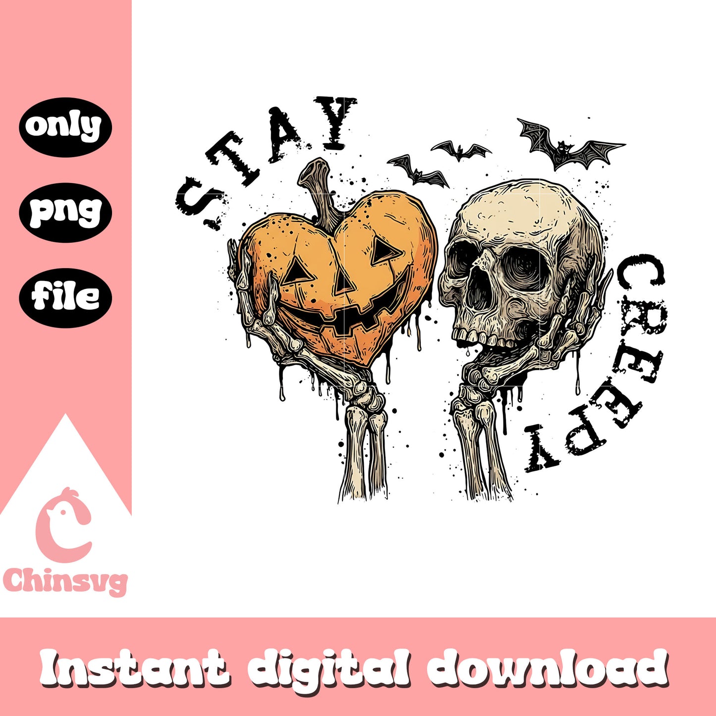 Retro stay creepy skull halloween png, creepy halloween png