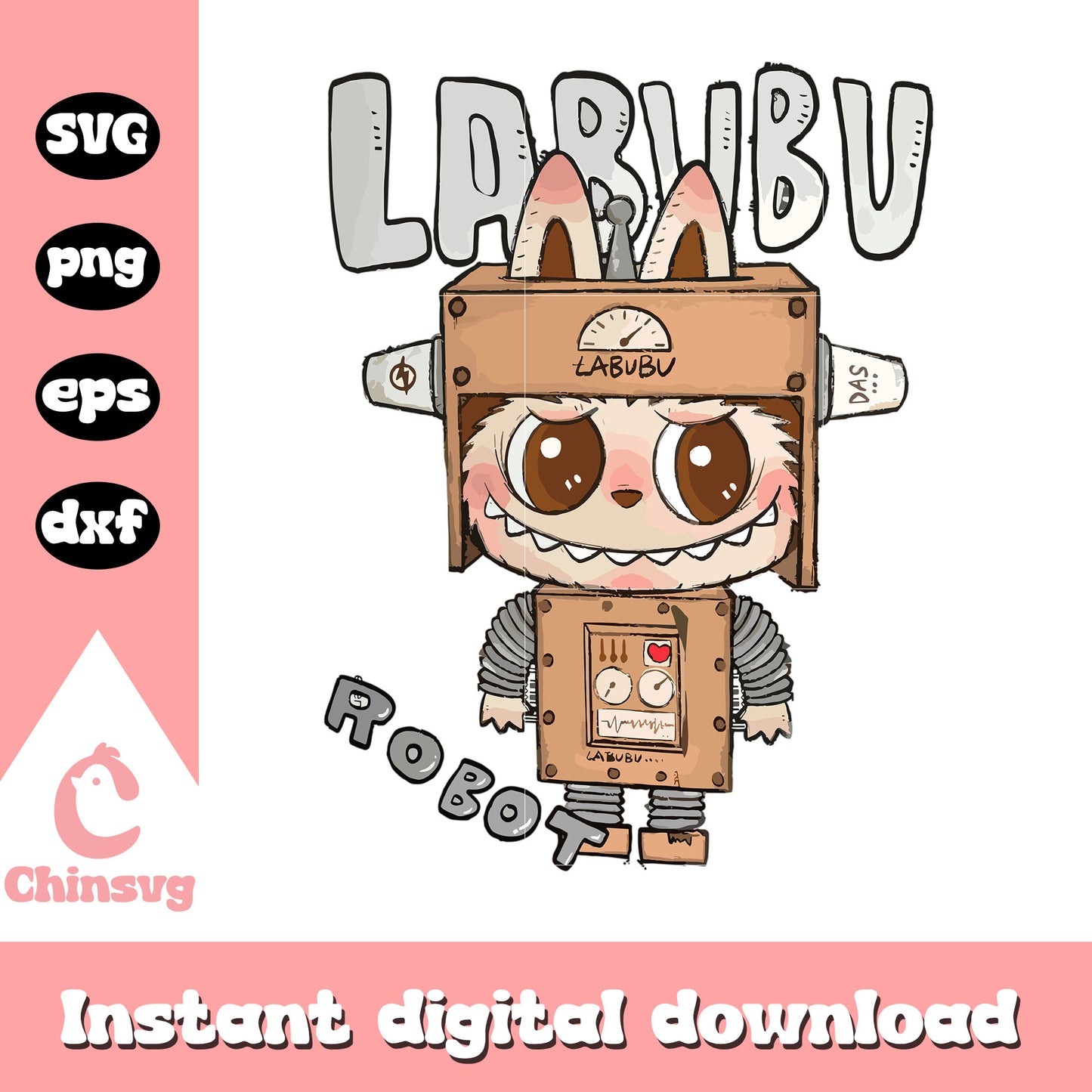 Robot labubu doll drawing design svg, labubu robot svg