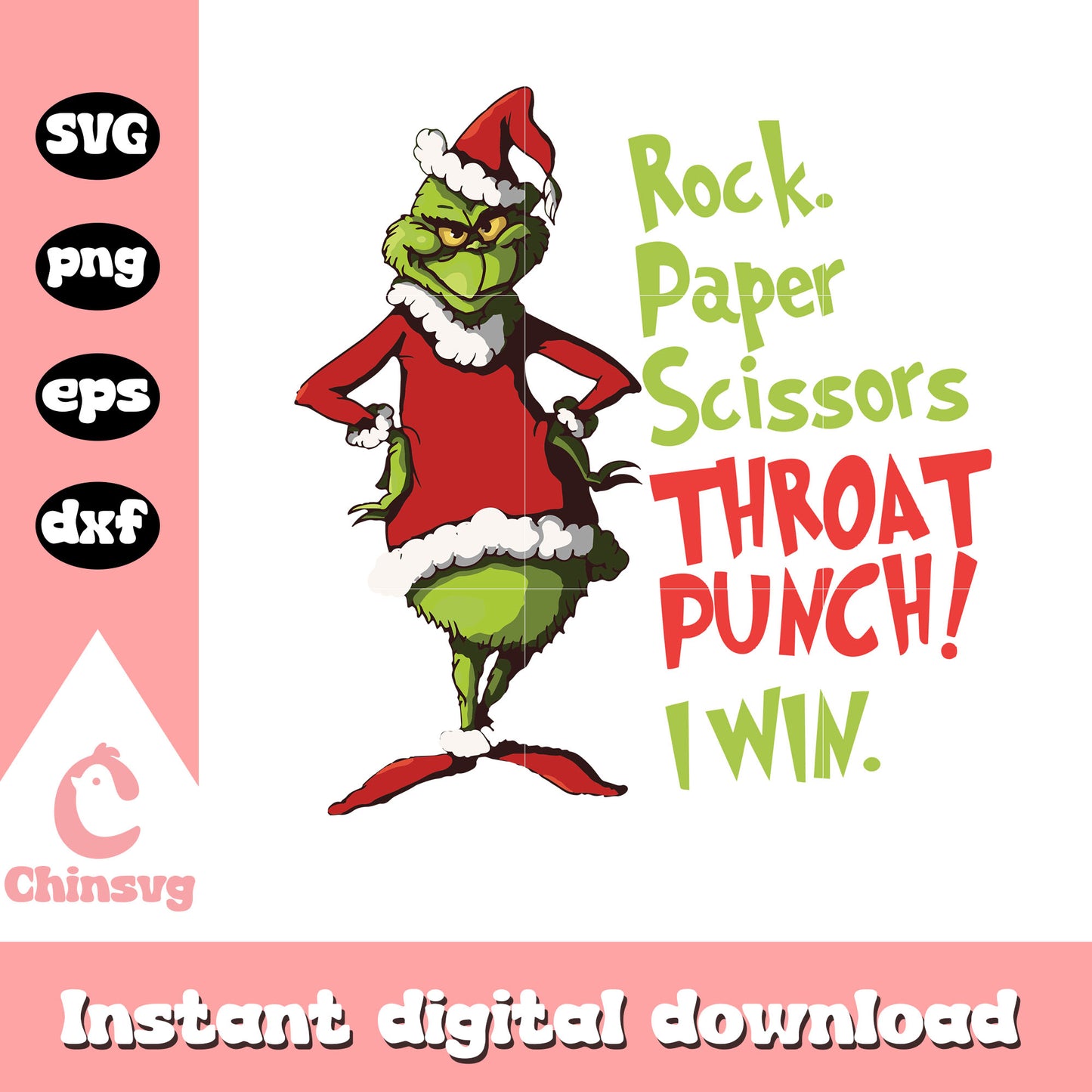 Rock paper scissors throat punch i win svg, grinch svg
