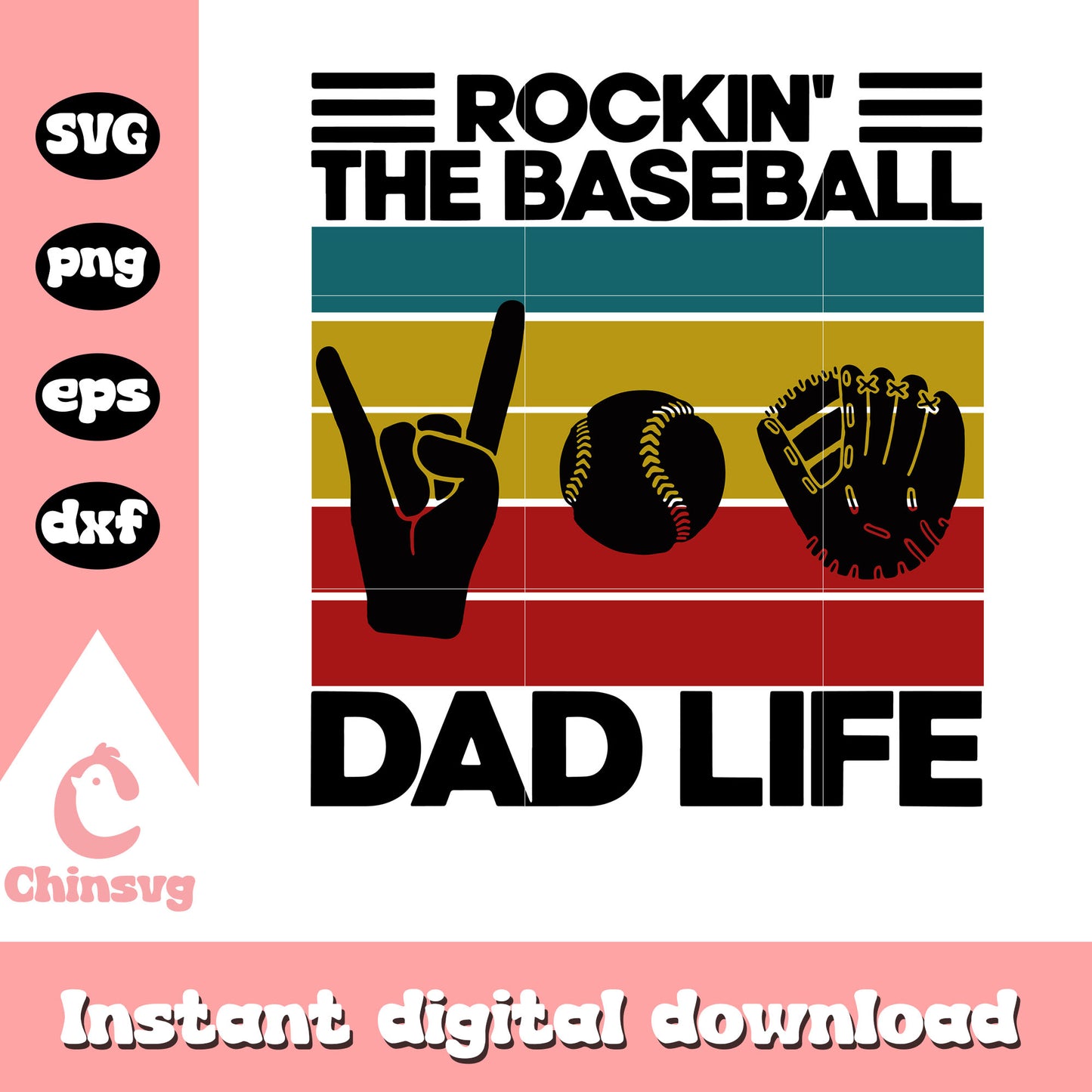 Rockin the baseball dad life svg, Baseball Retro Vintage svg