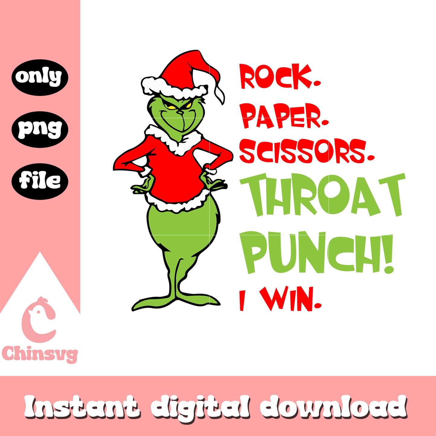 Rock paper scissors throat punch i win png, grinch quotes png