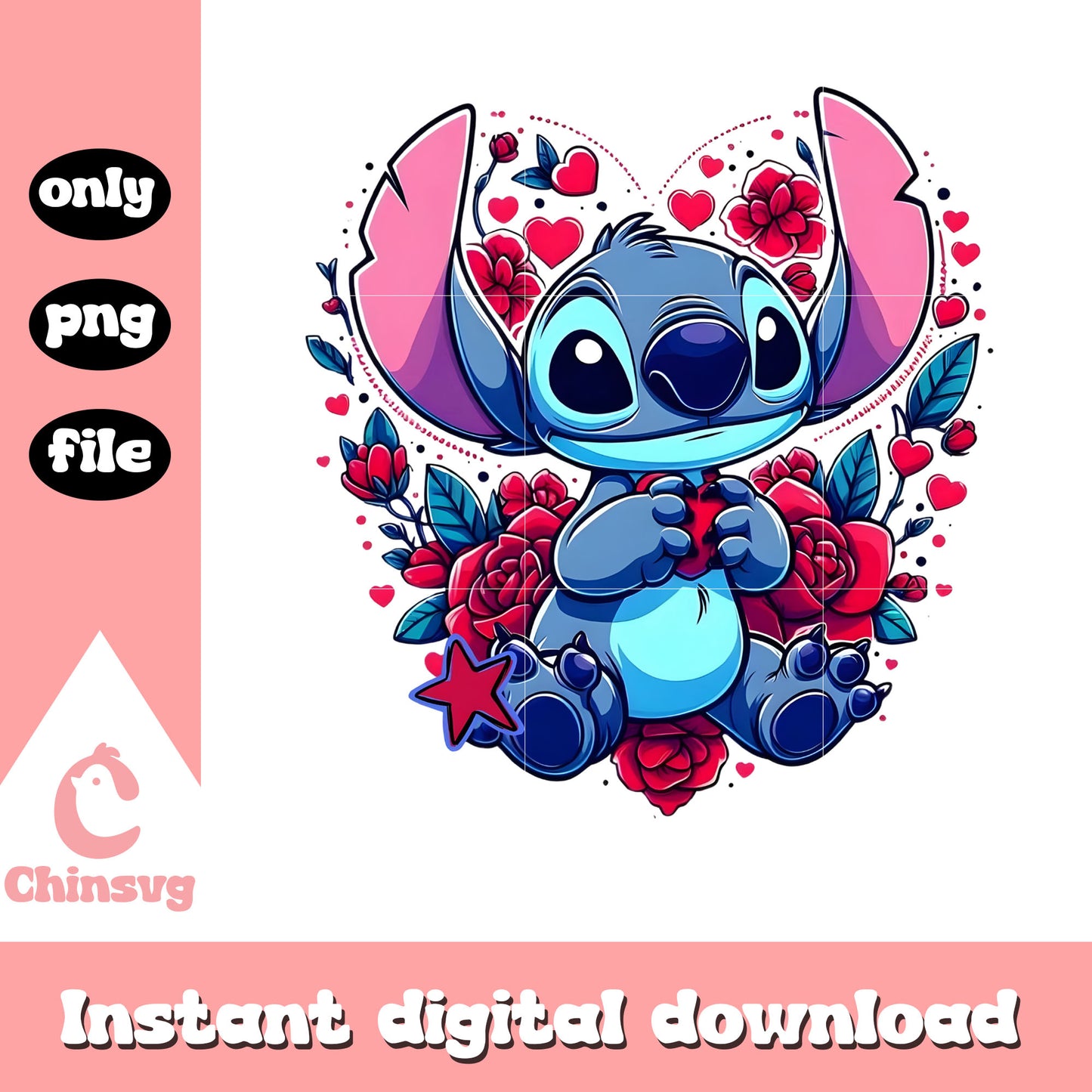 Rose custom valentine stitch png, stitch valentines day png