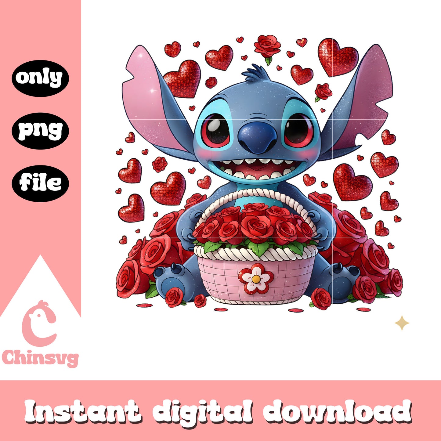 Rose love stitch character png, stitch valentine png