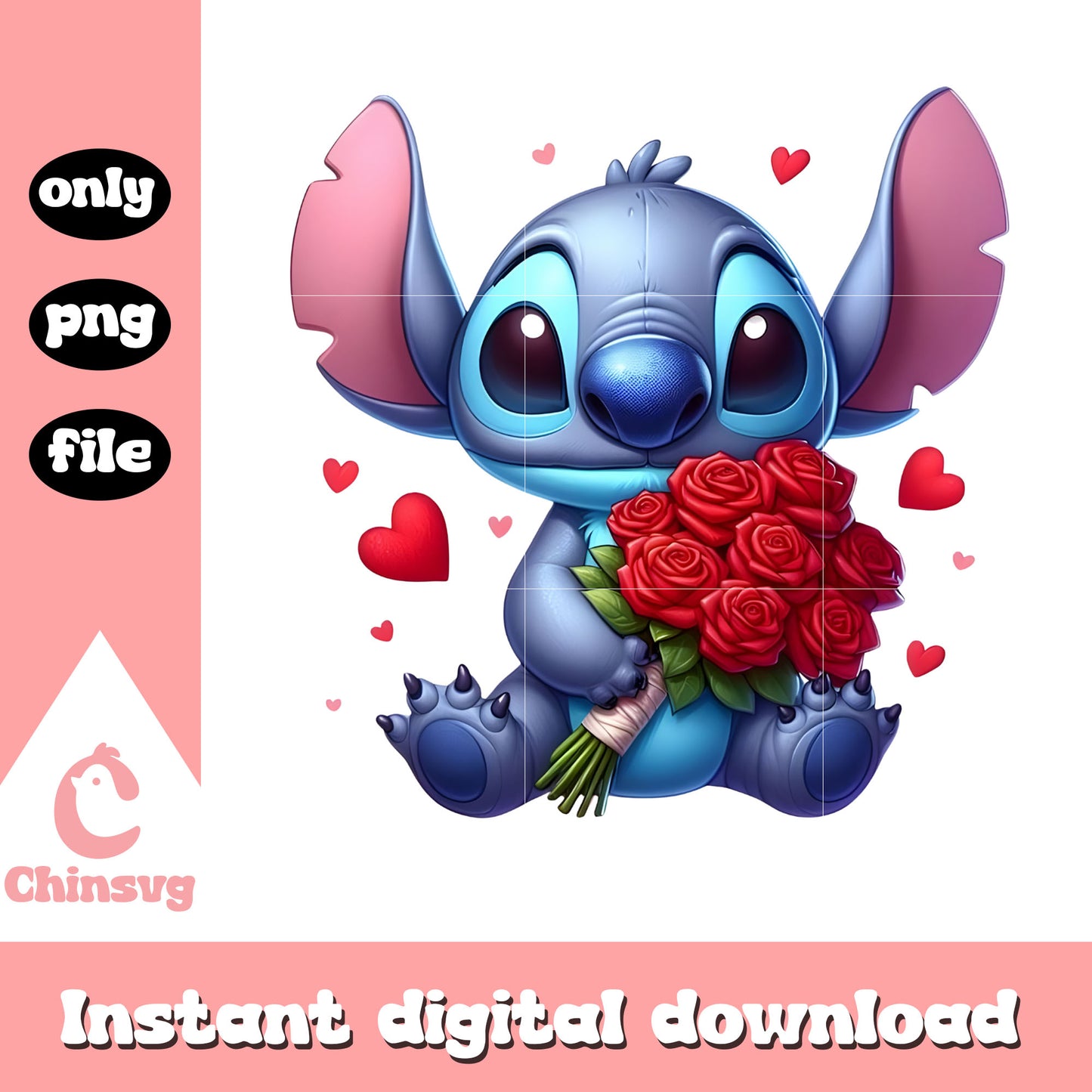 Rose stitch love valentine png, stitch valentines day png