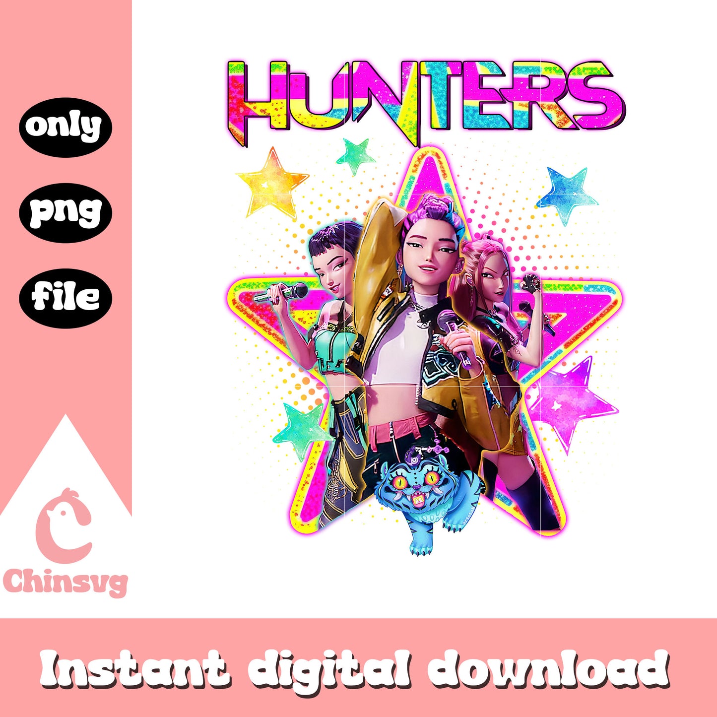 Rumi and friends star design png, kpop hunters characters png
