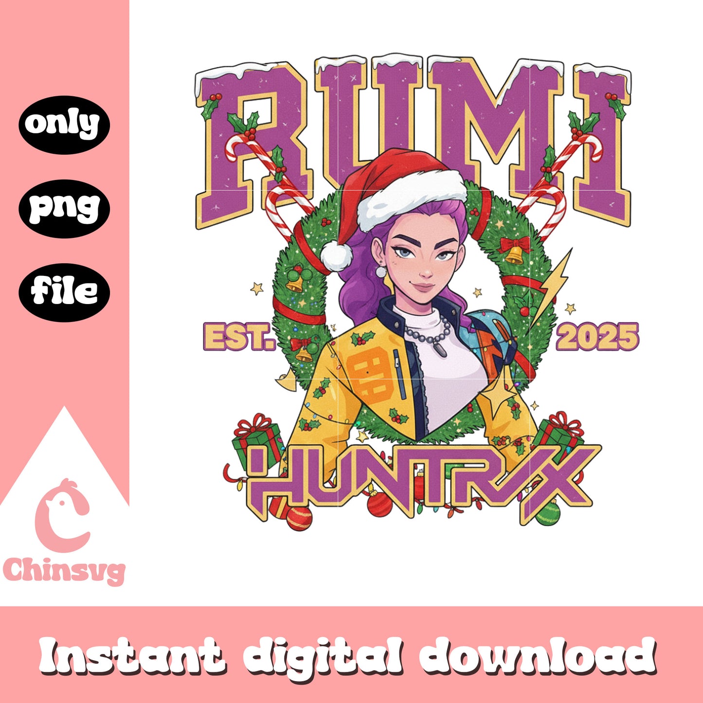Rumi huntrix christmas day png, christmas background png