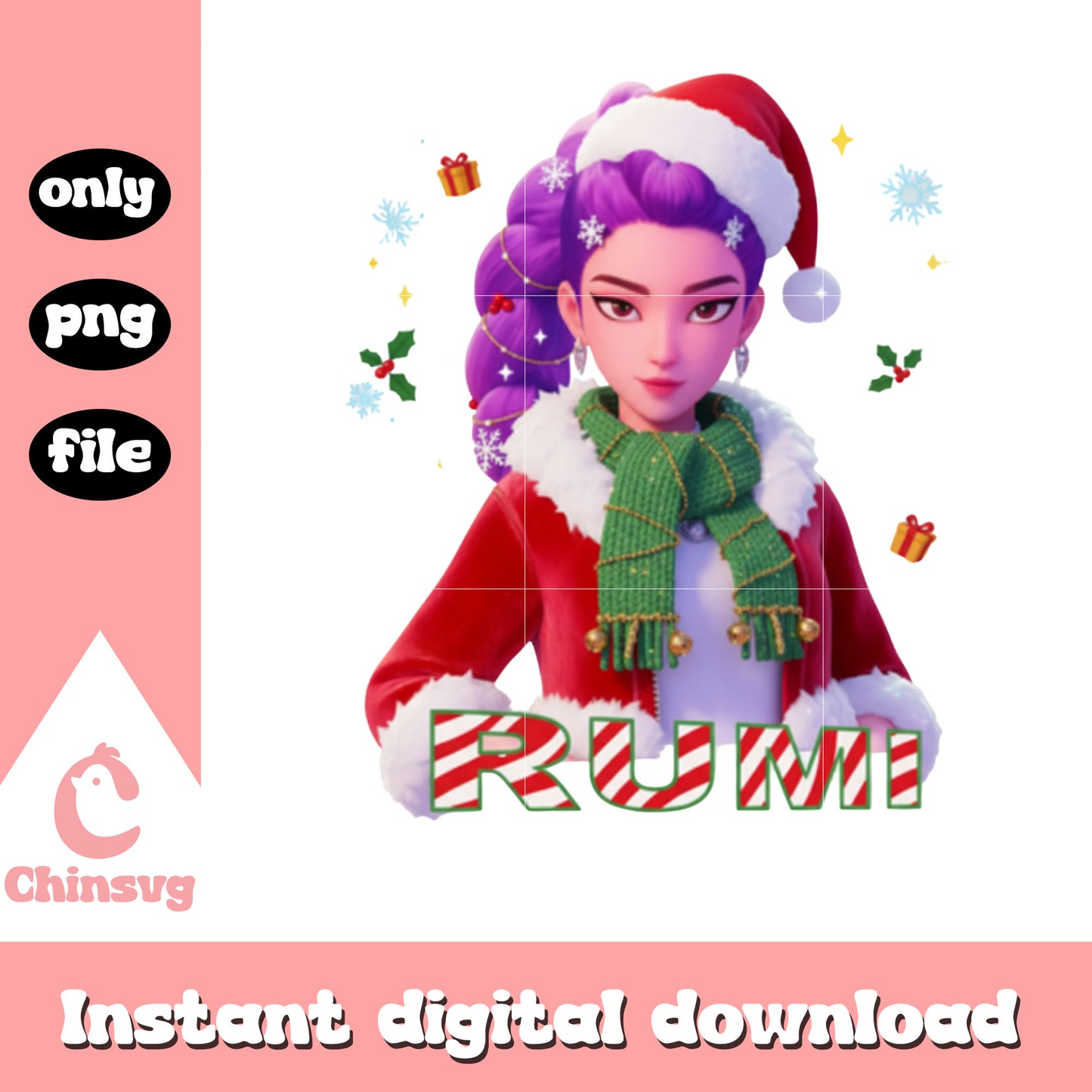 Rumi huntrix santa claus outfits png, rumi kpop demon hunters png