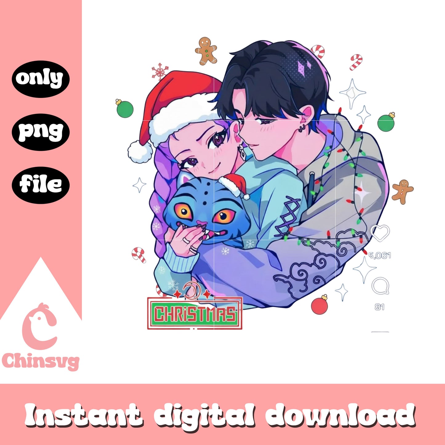 Rumi jinu derpy tiger kpop christmas png, rumi and jinu png
