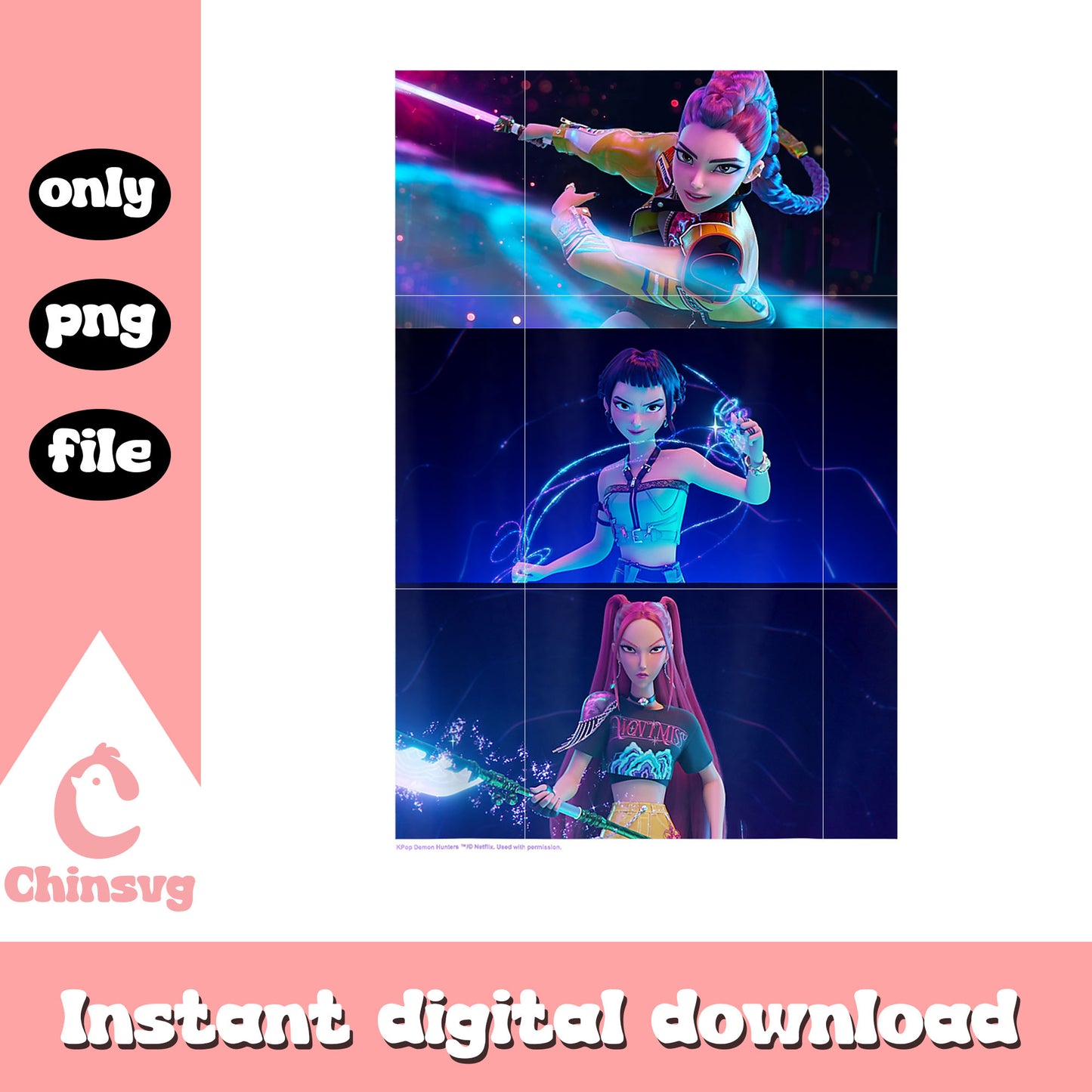 Rumi mira and zoey weapons deesign png, kpop hunters form png